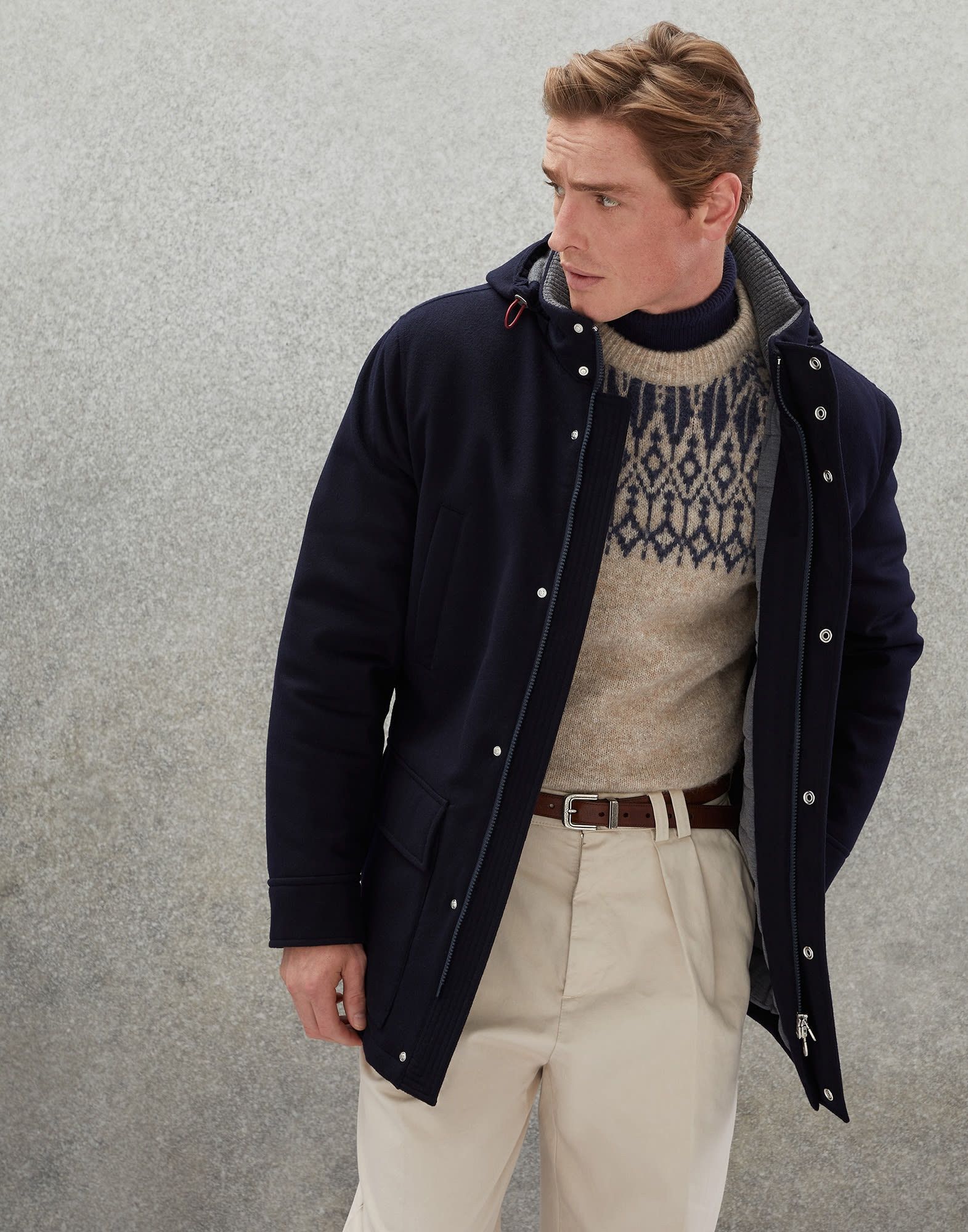Brunello Cucinelli o1w1db10924 Rev Wr Cash Outerwear in Navy Size US XS / EU 42 / 0 - 5 Thumbnail