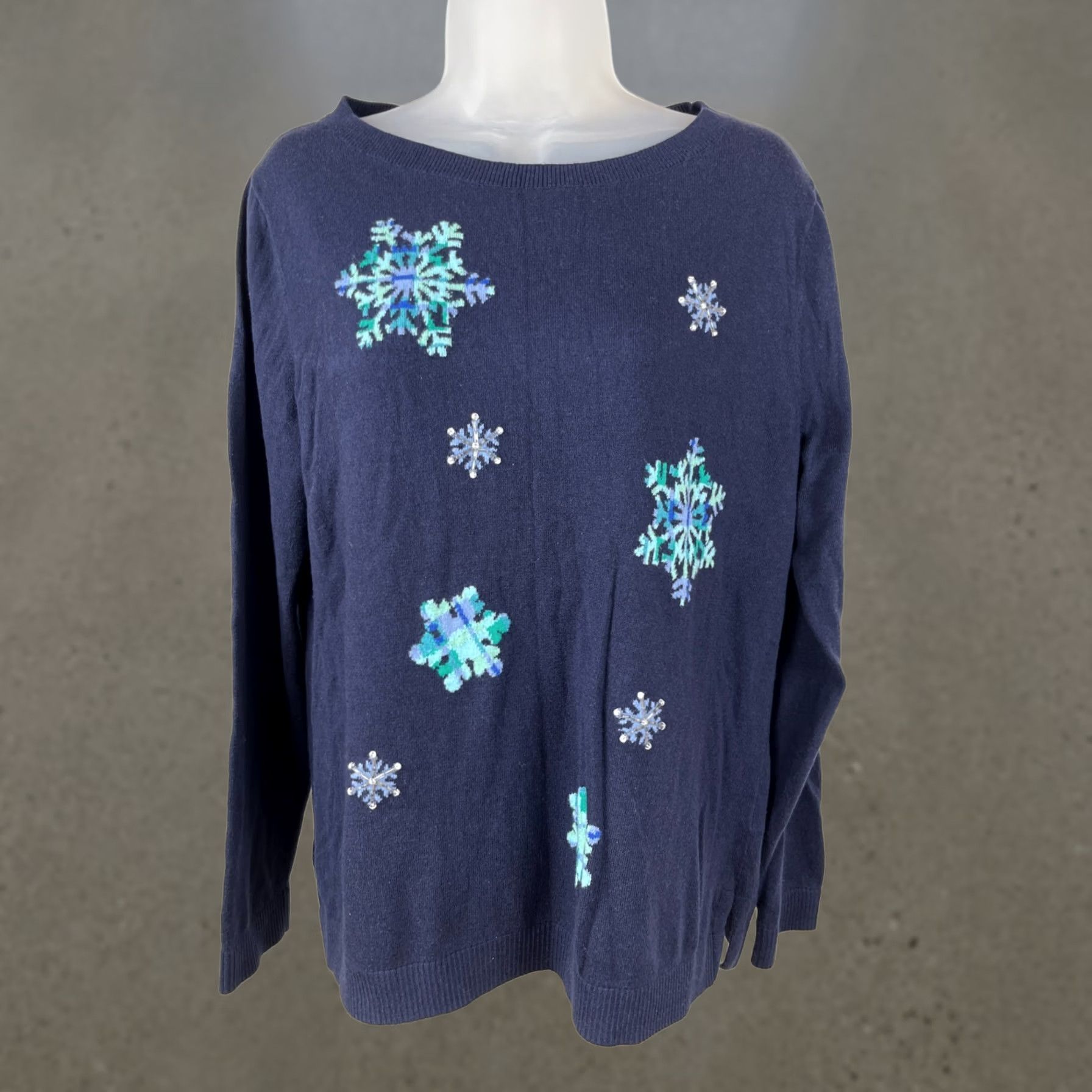 Talbots Talbots Sweater Womens Large Navy Blue Pullover Snowflake Sequin Knit Shirt Mens? Size L / US 10 / IT 46 - 1 Thumbnail