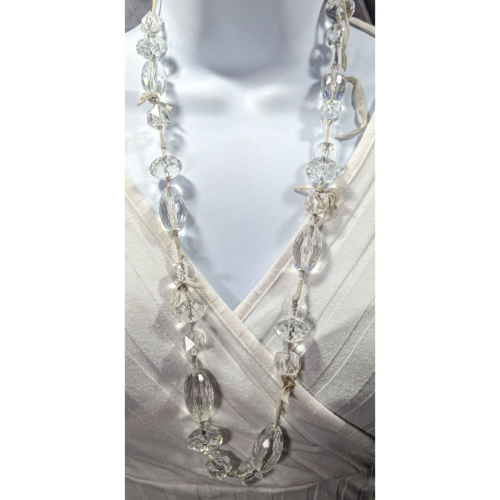 J.Crew J.Crew Chunky Clear Beaded Grey Ribbon Station Necklace Size ONE SIZE - 7 Thumbnail