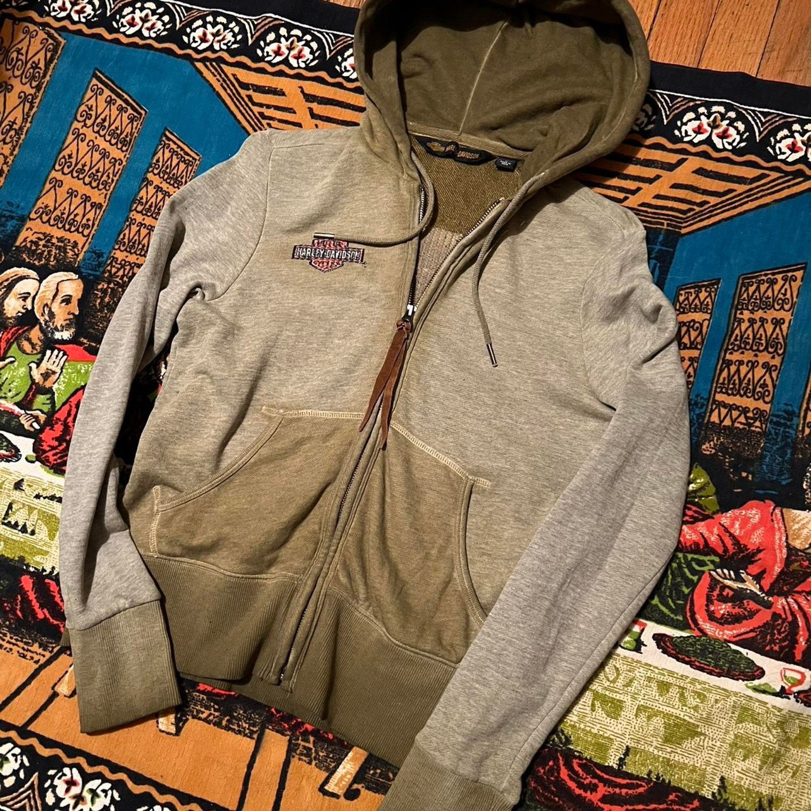 Harley Davidson × Vintage Womens harley davidson olive green zip up hoodie y2k cropped Size M / US 6-8 / IT 42-44 - 4 Thumbnail
