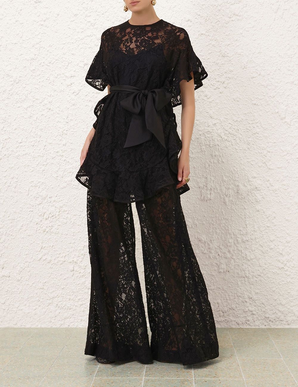 Zimmermann oc11z1025 Crush Belted Lace Pant in Black Size 28" / US 6 / IT 42 - 2 Thumbnail