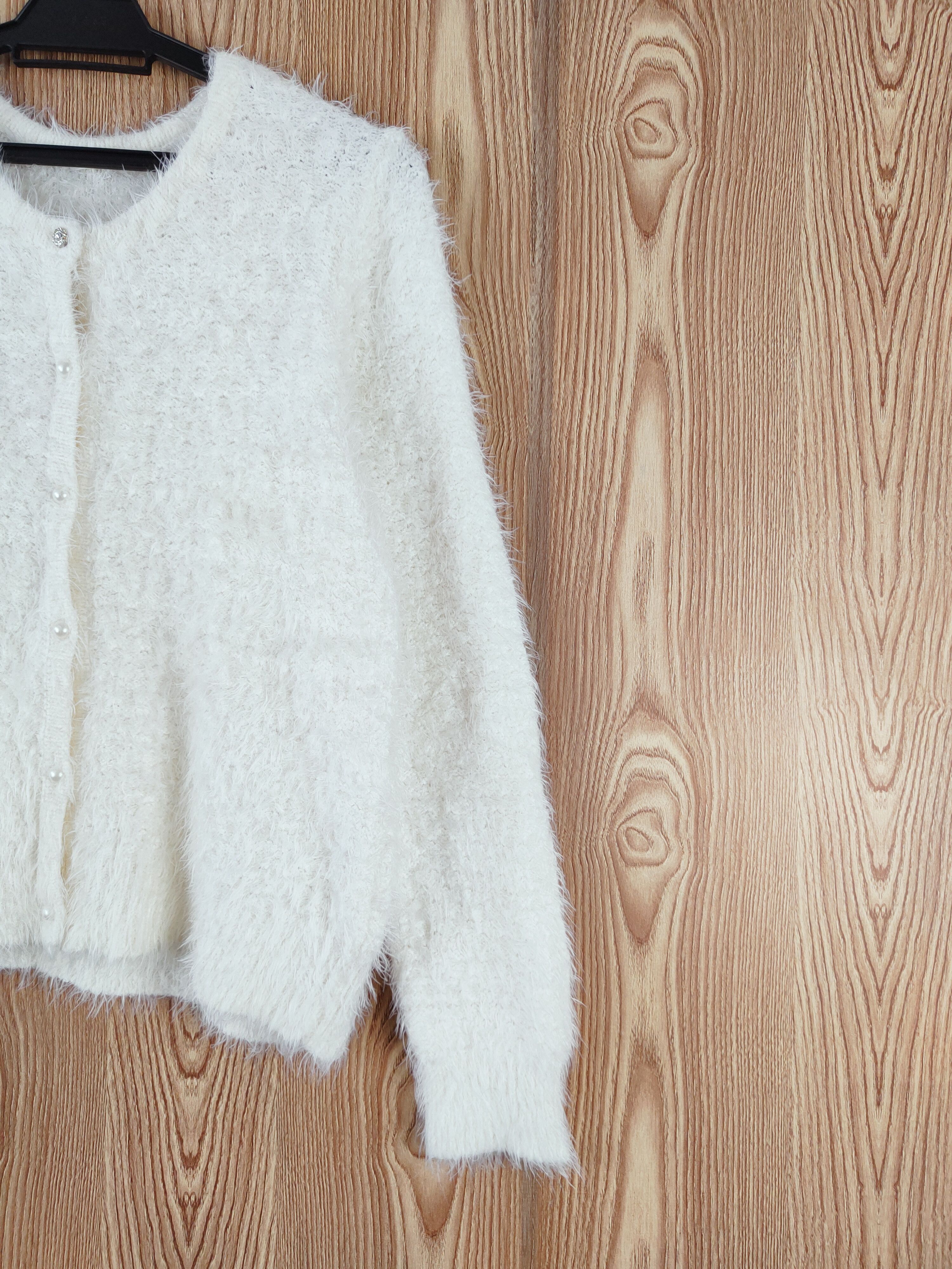 Japanese Brand × Vintage C.o.l.z.a Cream Fur Mohair Knitwear Cardigan Size L / US 10 / IT 46 - 5 Thumbnail