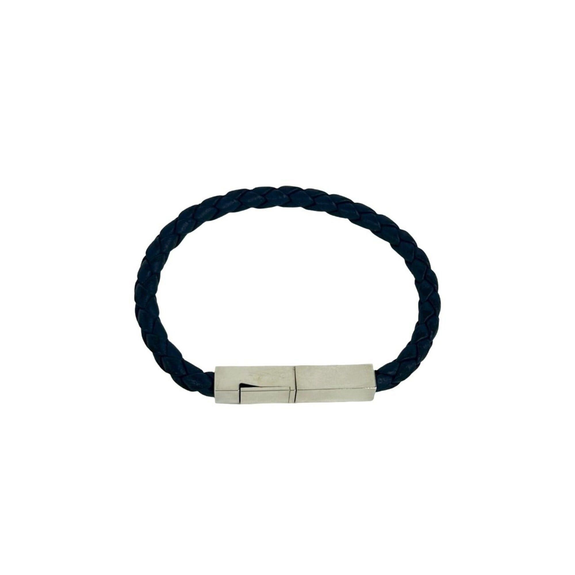 Bottega Veneta BOTTEGA VENETA Intrecciato Leather Bracelet, Genuine Leather, Sterling Silver 925, Navy Silver, Item No. 18741 Size ONE SIZE - 1 Thumbnail