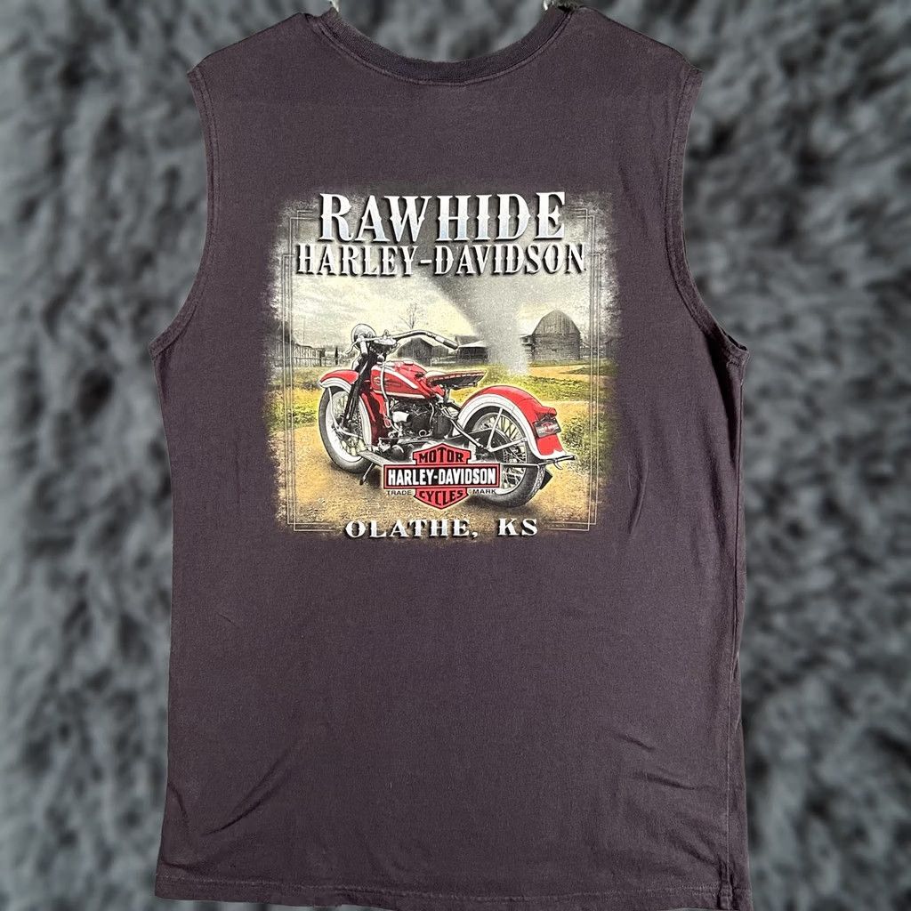 Harley Davidson VINTAGE Harley-Davidson Shirt Mens Large Black Rawhide Olathe KS Sleeveless Biker Y2K Size US L / EU 52-54 / 3 - 1 Thumbnail