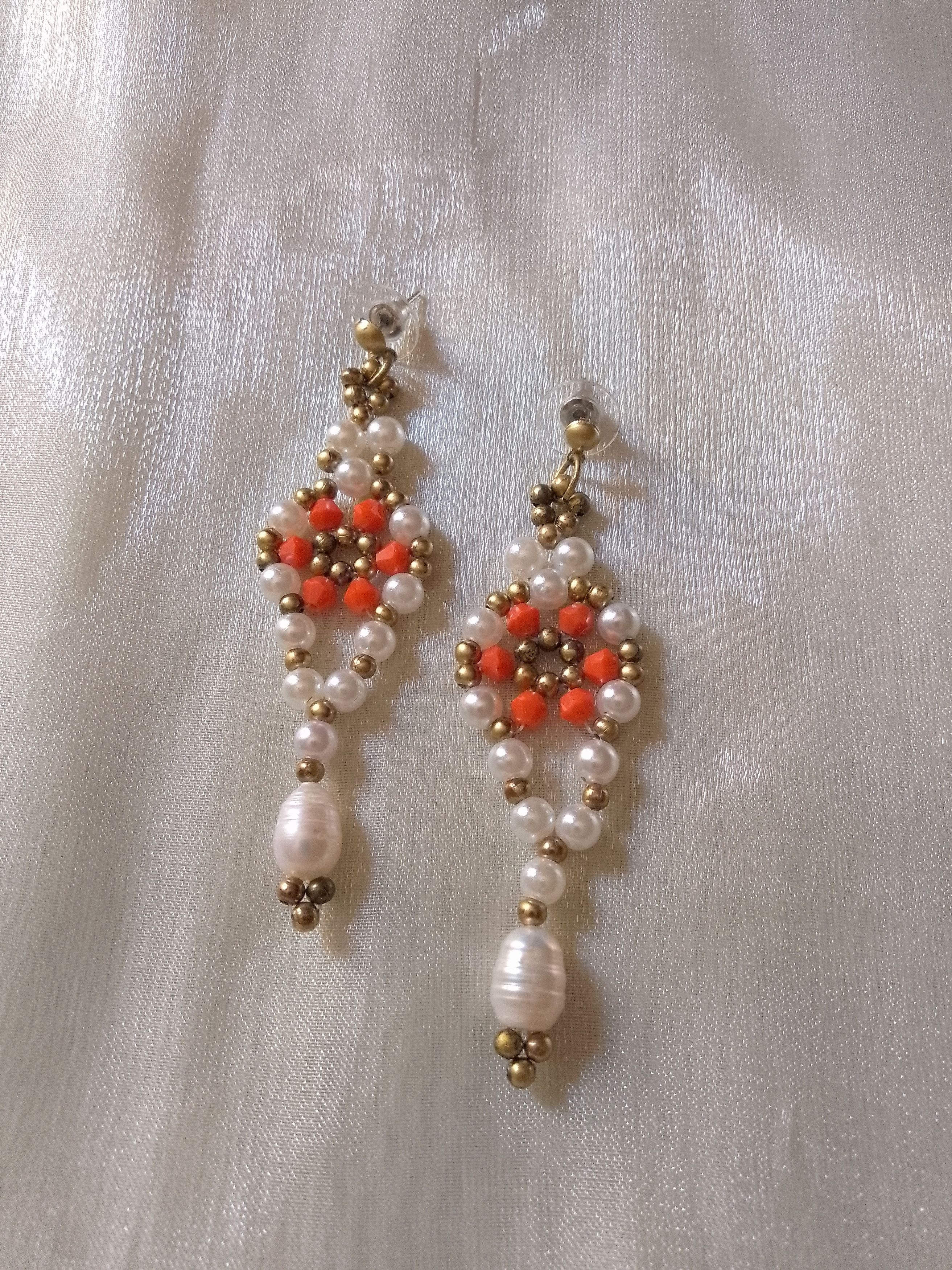 Handmade Dangling earrings with Freshwater pearls Vintage style Size ONE SIZE - 7 Thumbnail