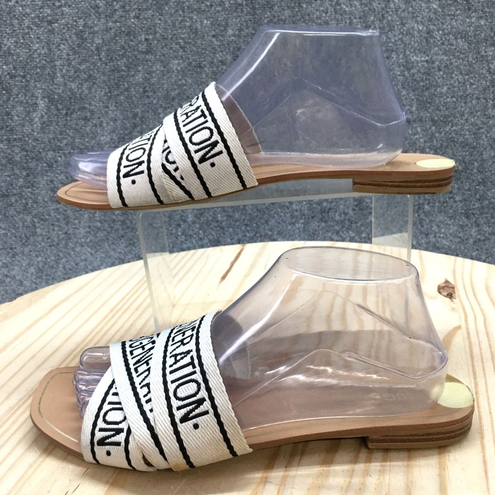 BCBGeneration BCBGeneration Sandals Womens 9M Krista Slide White Slip On Open Toe Casual Flats Size US 9 / IT 39 - 2 Thumbnail