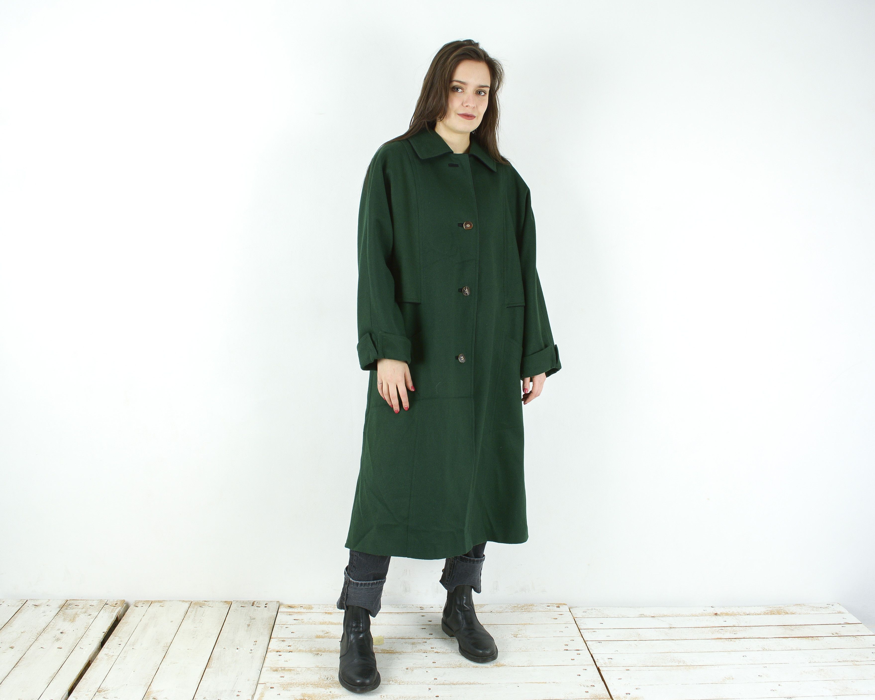 image of Vintage Kohler Modell Bavaria Loden Wool Coat Button Up Overcoat in Green, Women's (Size Large)