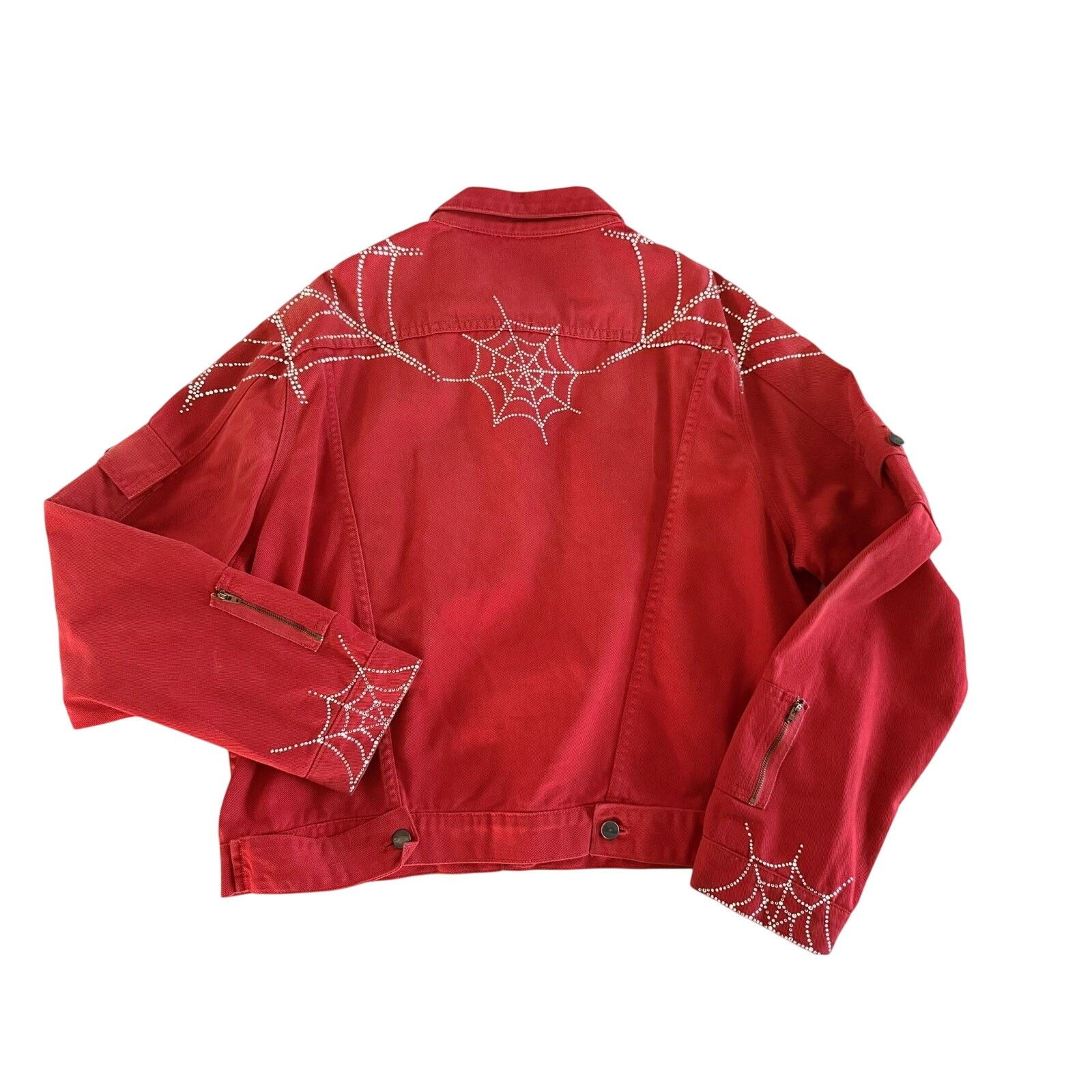 Sp5der Sp5der Young Thug Denim Trucker Jacket Sample Red Rhinestone Size US XL / EU 56 / 4 - 2 Thumbnail