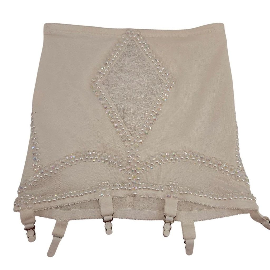 The Unbranded Brand Vintage White Rhinestoned Garter Belt | Custom Embellished Size ONE SIZE - 3 Thumbnail