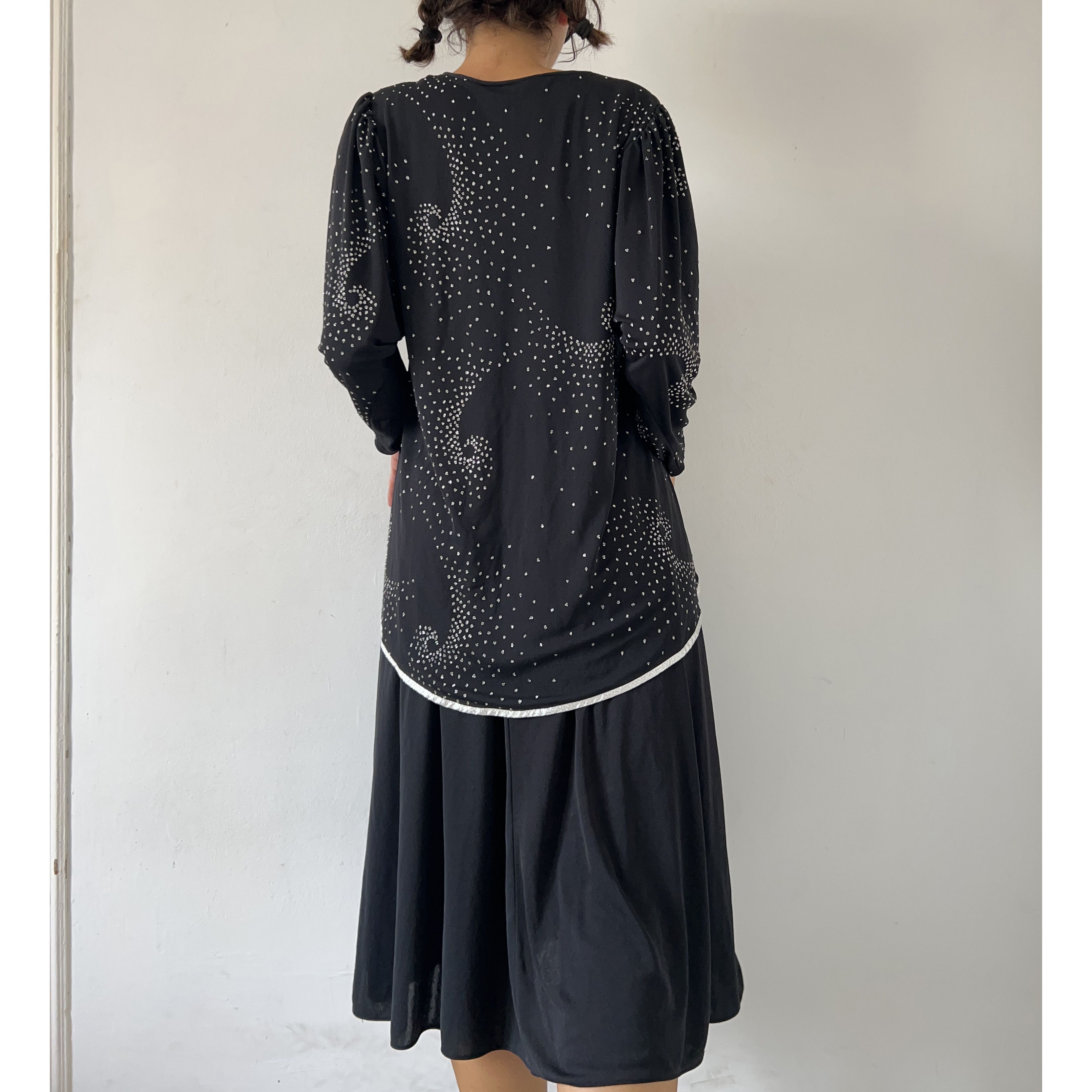 Vintage Vintage 80s Black Rhinestone Asymmetrical Midi Dress Size M / US 6-8 / IT 42-44 - 6 Thumbnail