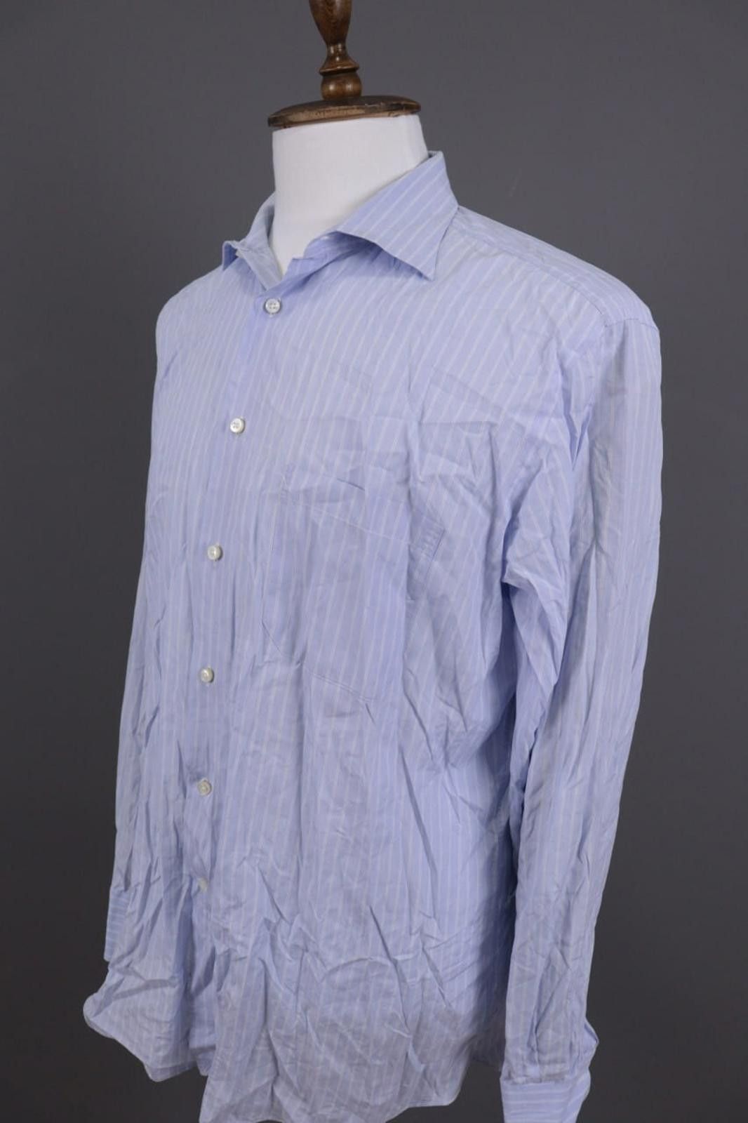 Canali Canali Exclusive Blue Striped Button Down Shirt Size 44 / 17 Size US M / EU 48-50 / 2 - 7 Thumbnail