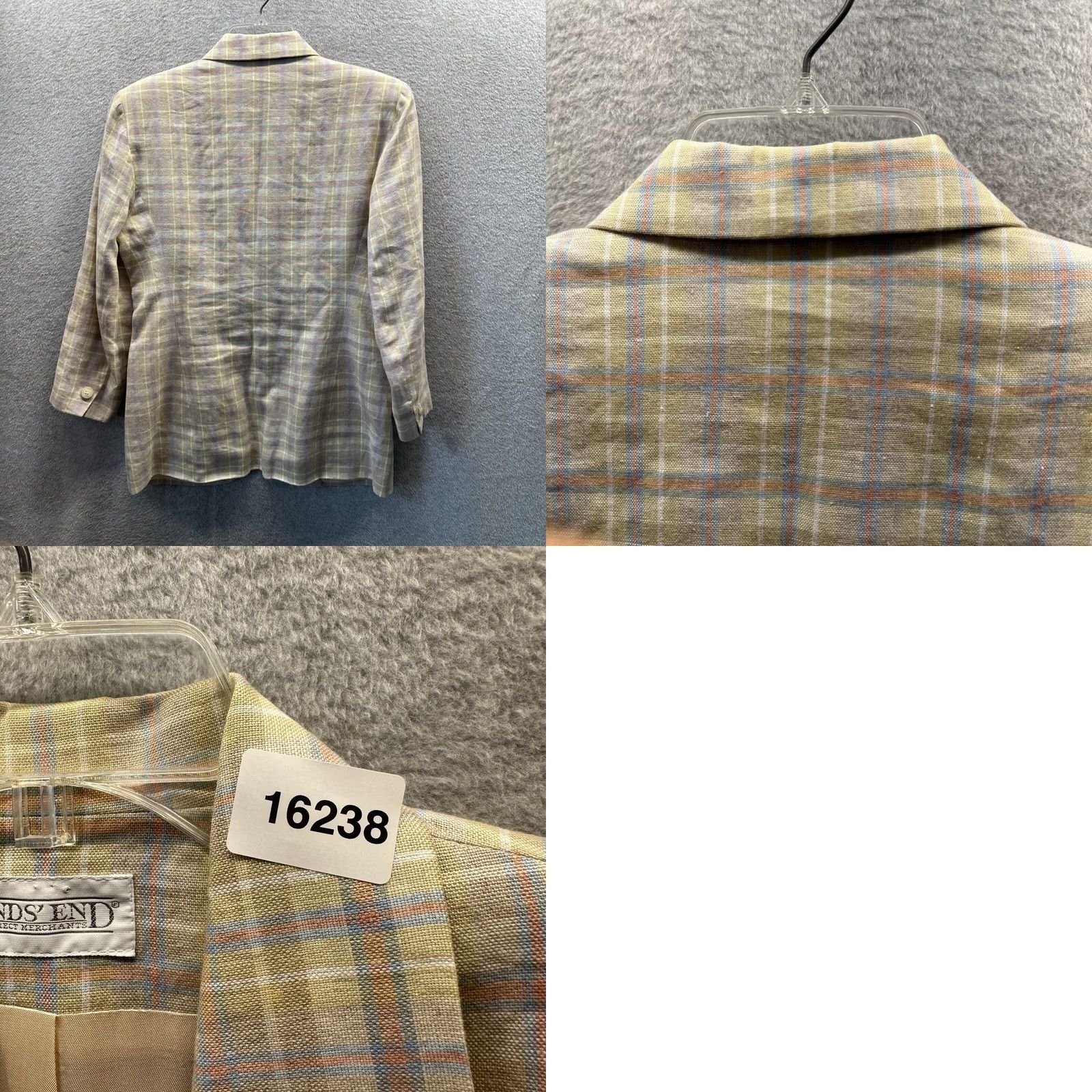 Lands' End Lands' End Jacket Womens Petite 4 Linen Plaid Blazer Coat Short Sleeve Button 80s Yellow Blue 100% Linen Ladies Mens? Size S / US 4 / IT 40 - 10 Thumbnail