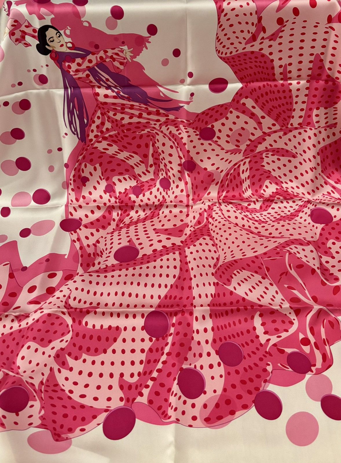 Hermes HERMES Silk Hola Flamenca Scarf 90 Blanc Rose Fuchsia Size ONE SIZE - 2 Thumbnail