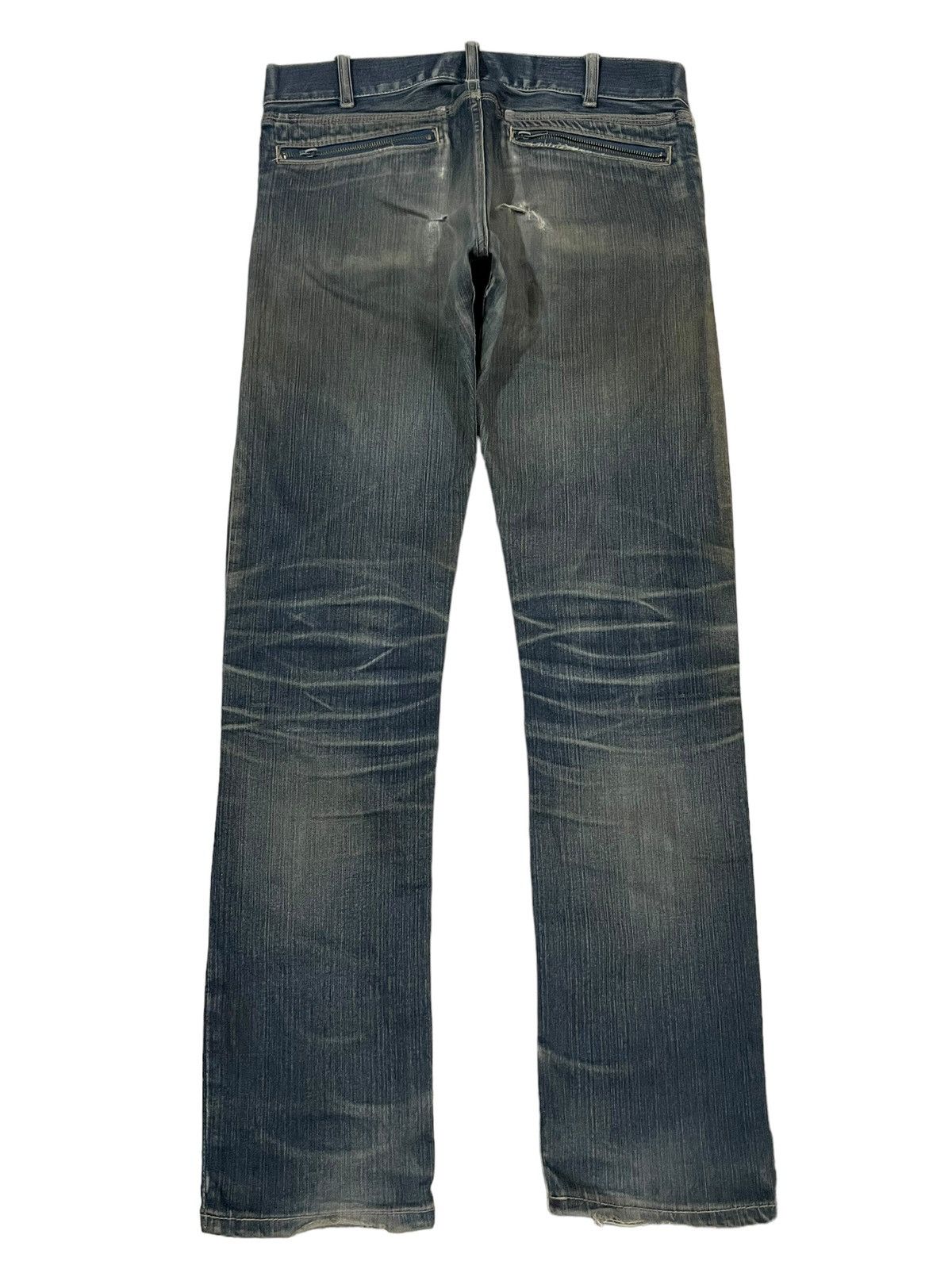 If Six Was Nine Vtg Japanese Multi Zip Bondage Style Mud Wash Ripped Jeans Size US 33 - 8 Thumbnail