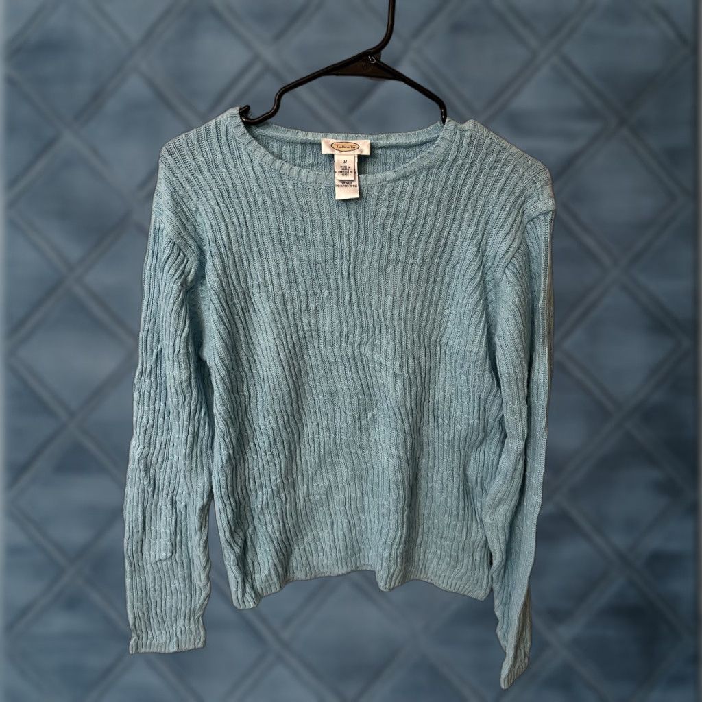 Talbots Talbots Sweater Women's Size L Blue Aqua Cable Knit Pullover Preppy Size L / US 10 / IT 46 - 1 Thumbnail