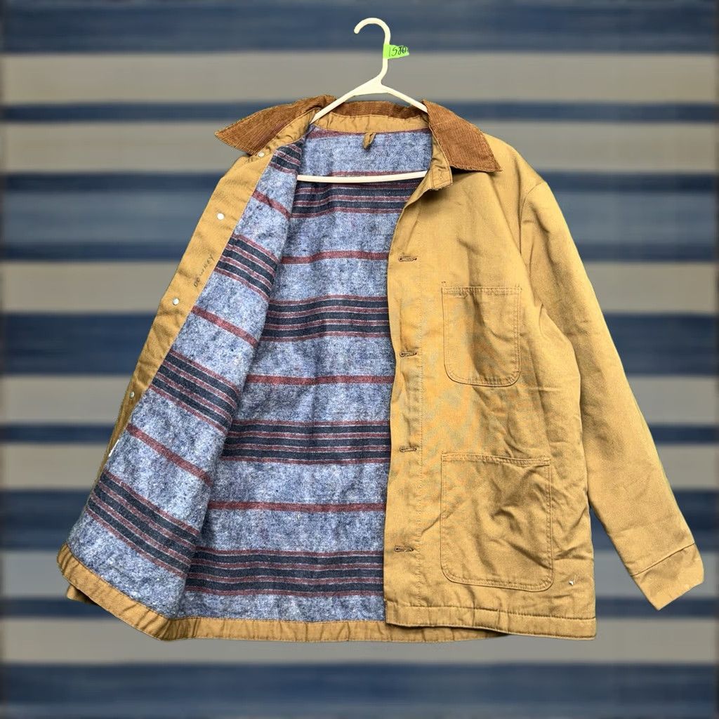 Wrangler VINTAGE Wrangler Jacket Chore USA Made Blanket Lined Mens 44 Brown Canvas Wool 1970s Workwear USA Mens Jacket Size US S / EU 44-46 / 1 - 1 Thumbnail