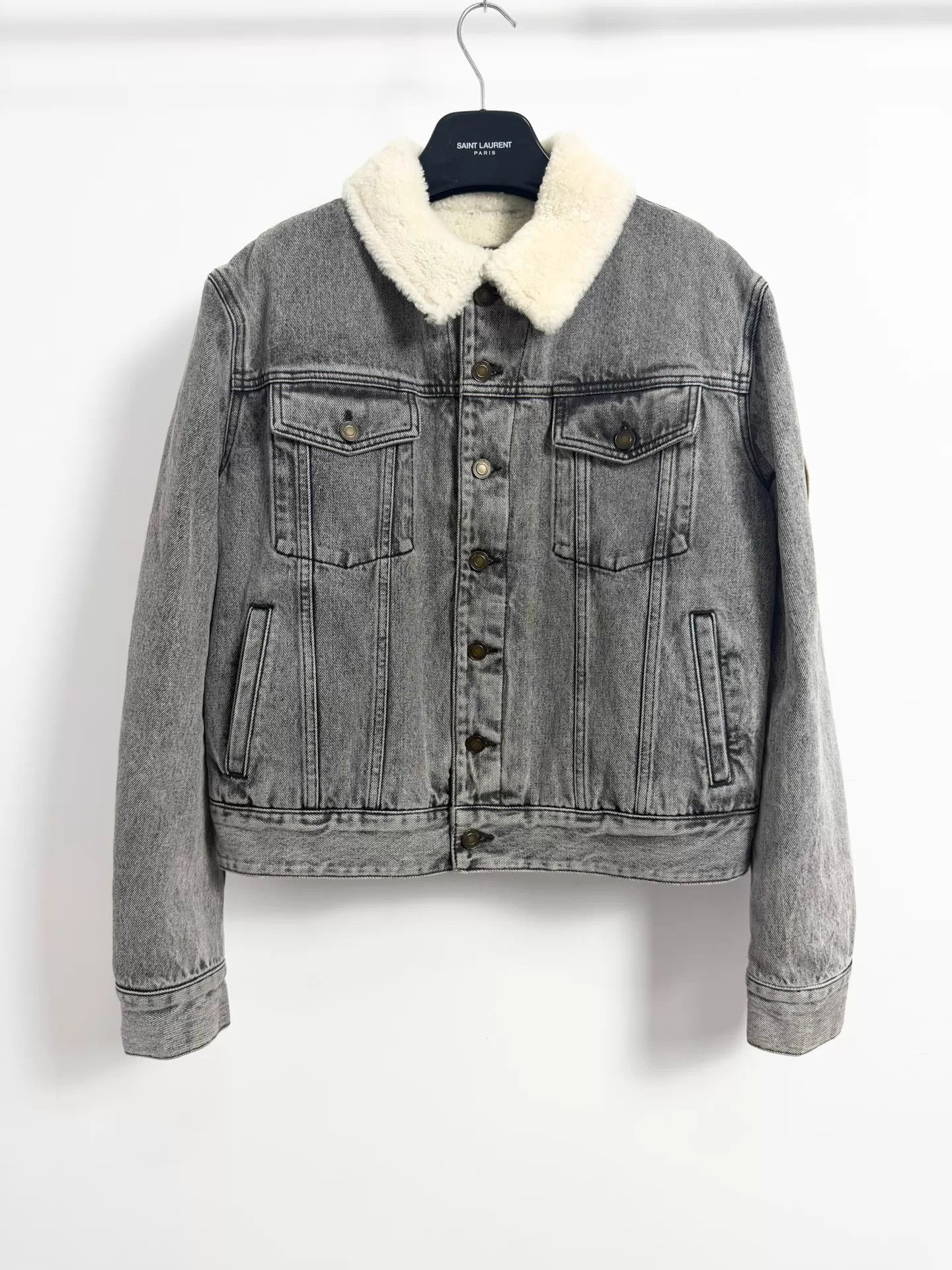 Saint Laurent Paris Saint Laurent SLP18SS Gray Washed Shearling Denim Jacket L Size US L / EU 52-54 / 3 - 1 Thumbnail
