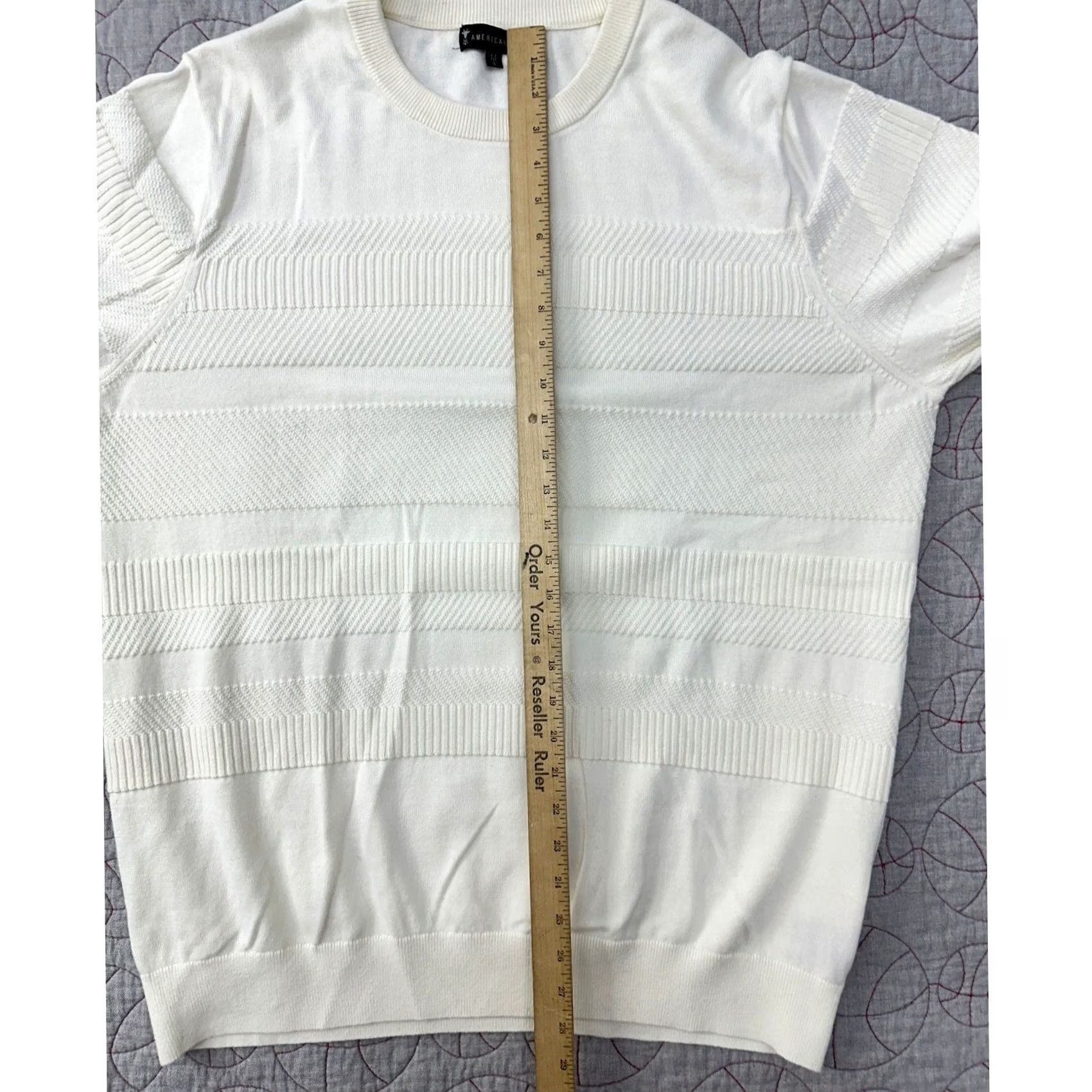 Vintage American Tall Sweater / MT Medium Tall Men’s Crew Neck Cotton Stripe Textured Ivory/ Cream All Seasons Pullover Size US M / EU 48-50 / 2 - 6 Thumbnail