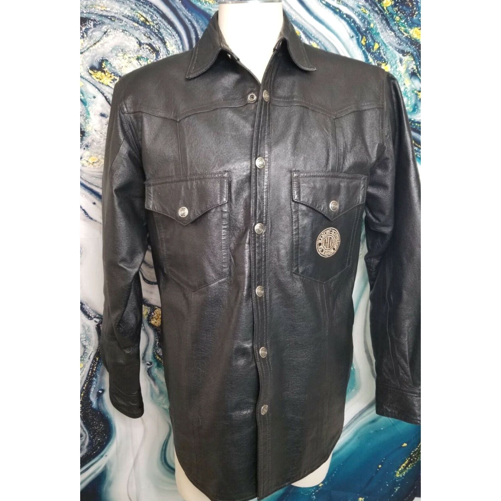 Harley Davidson VINTAGE Harley-Davidson Leather Jacket Mens M 90s Black Pigskin All Seasons Button Snap Pockets Fox Painting Limited Edition Motoclothing Size US M / EU 48-50 / 2 - 2 Thumbnail