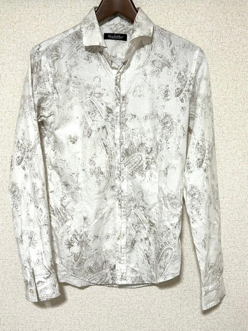 Tornado Mart White Paisley Button Down Shirt, Abstract Print