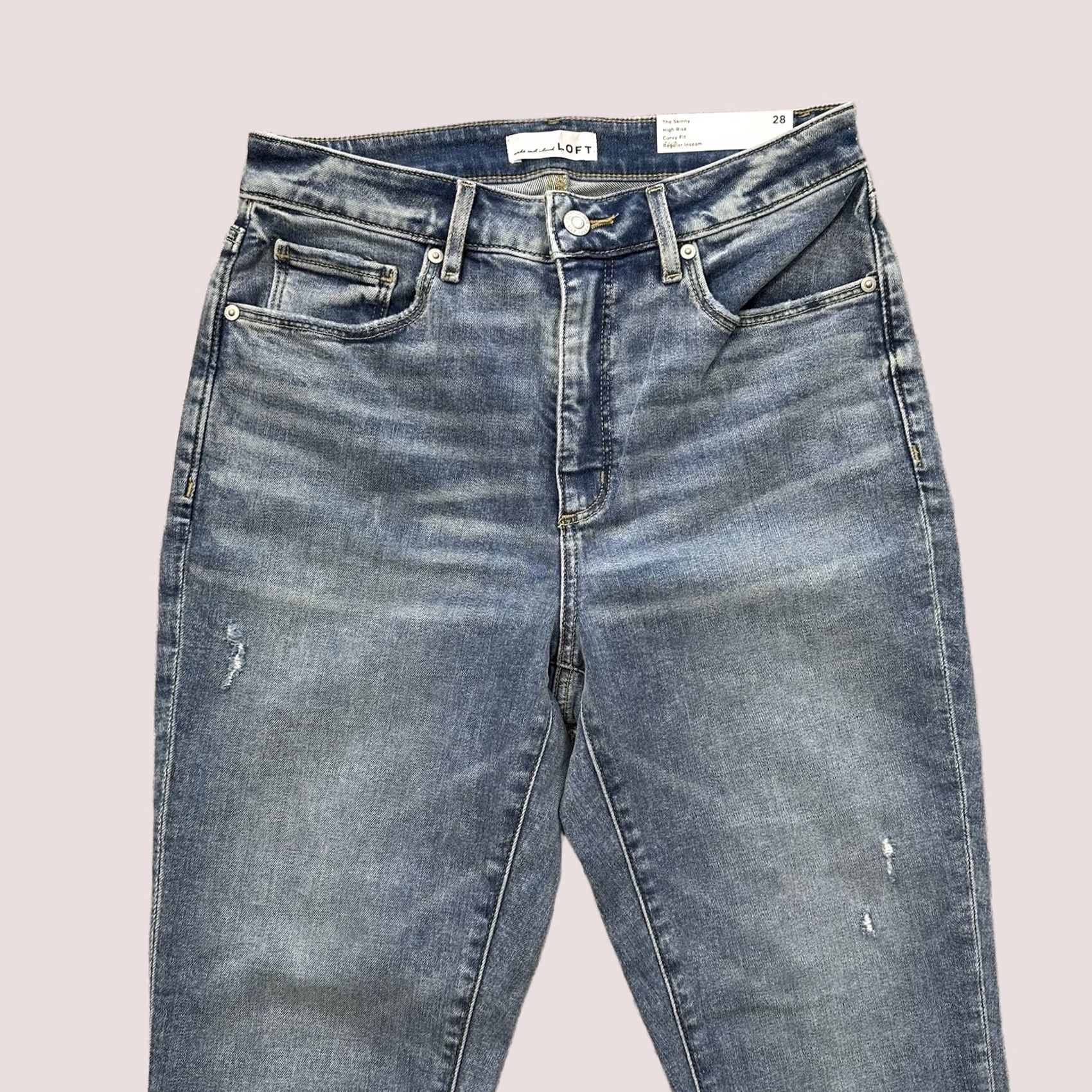 Loft VINTAGE LOFT Jeans Womens 6 28x27 Skinny High Rise Curvy Fit Stretch Raw Hem Blue Cotton Spandex Denim 5-Pocket Womens Jeans Size 28" / US 6 / IT 42 - 1 Thumbnail