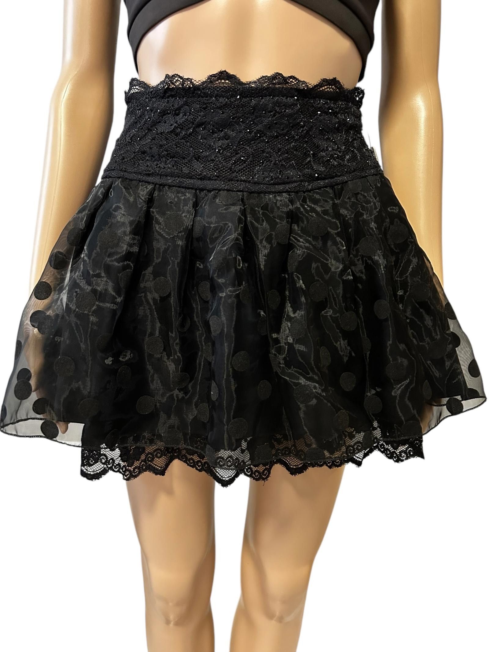 Designer Stylish Black Sheer Polka Dot Skirt by Peacebird Size 32" / US 10 / IT 46 - 2 Thumbnail