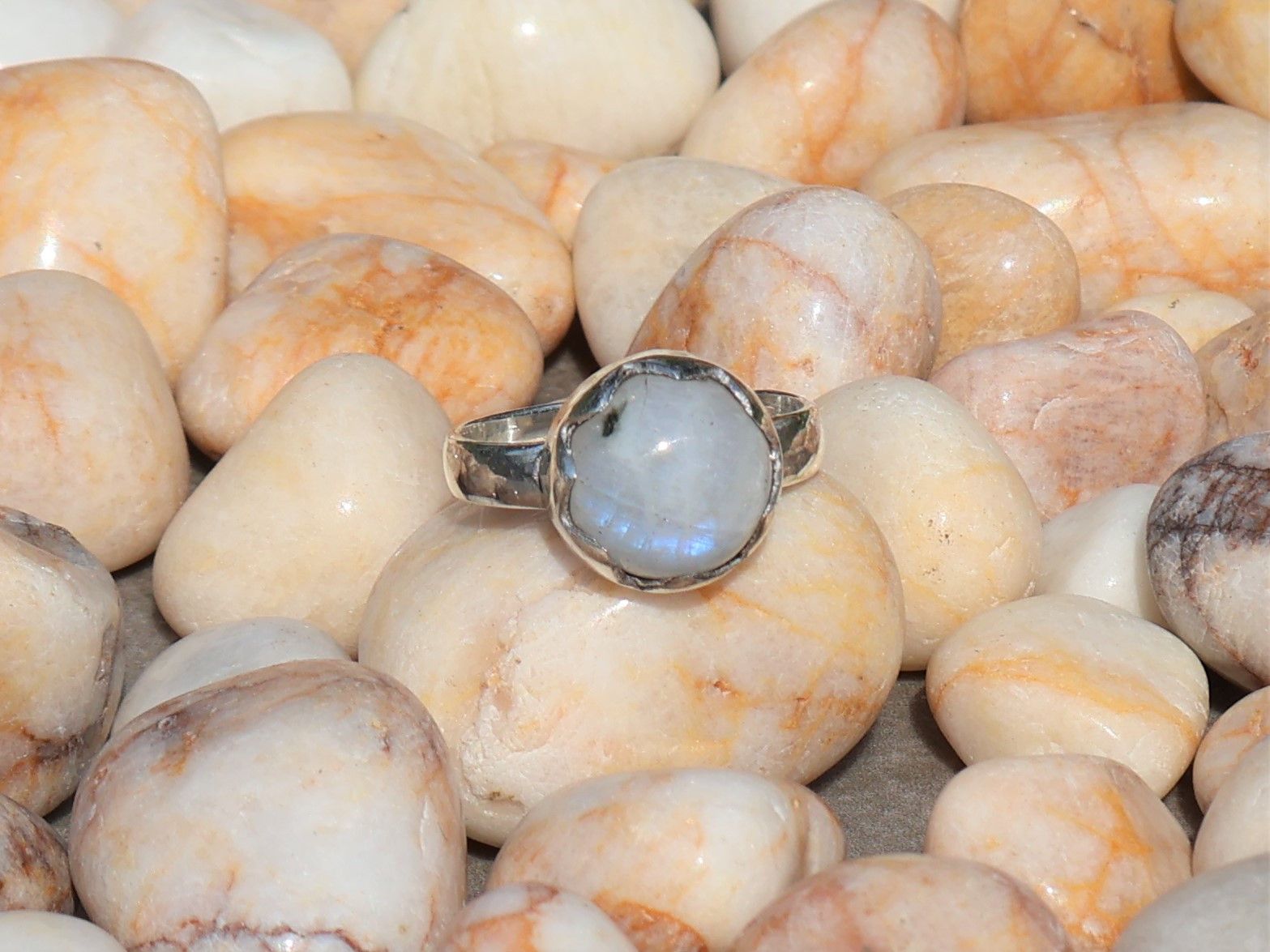 Handmade Rainbow Moonstone Ring, Sterling Silver Ring, Handmade Ring Size ONE SIZE - 7 Thumbnail