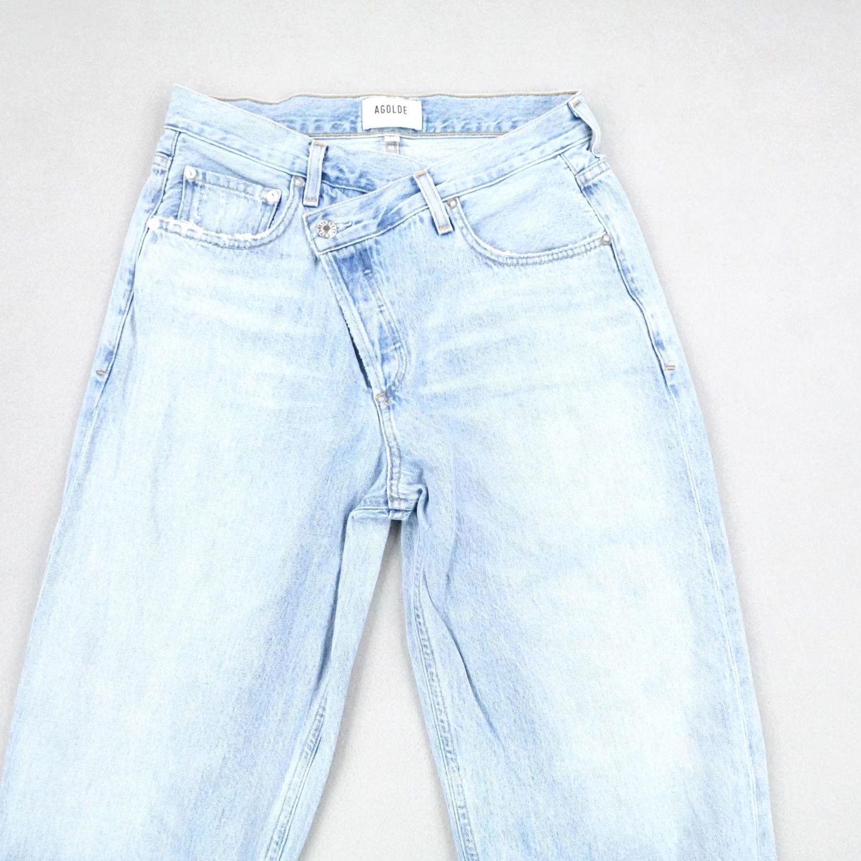Agolde AGOLDE Jeans Womens 27 Blue Denim Light Wash High Rise Button Fly Criss Cross Size 27" / US 4 / IT 40 - 2 Thumbnail
