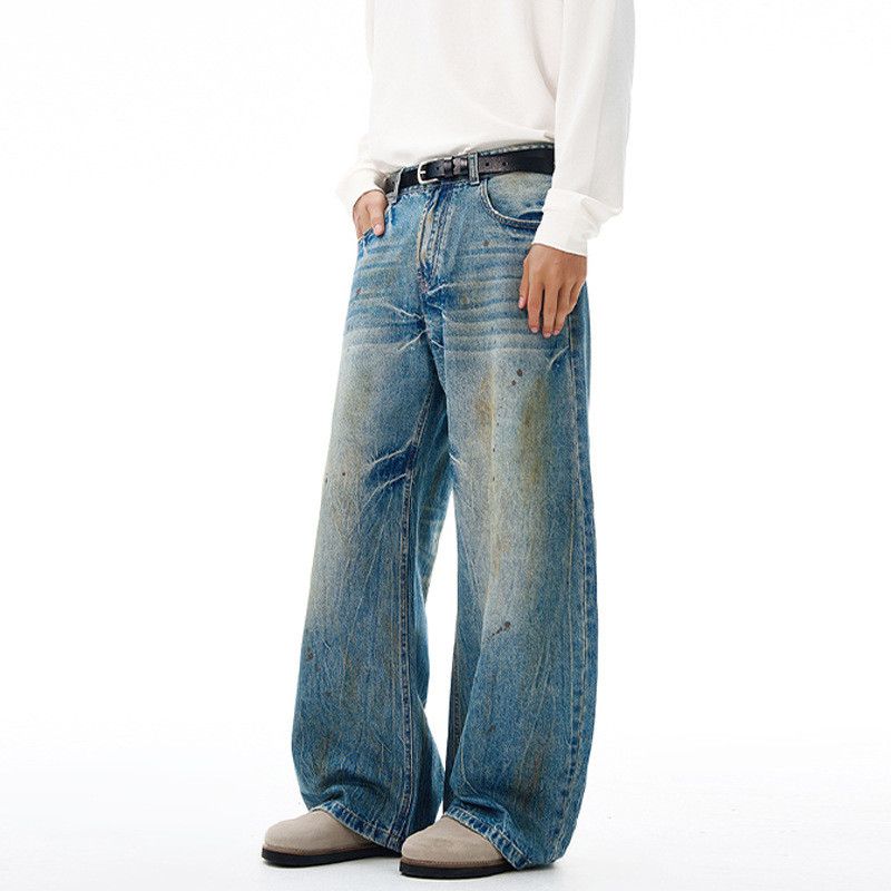 Vintage Men's loose washed ink-splashed distressed scimitar jeans Size US 32 / EU 48 - 3 Thumbnail