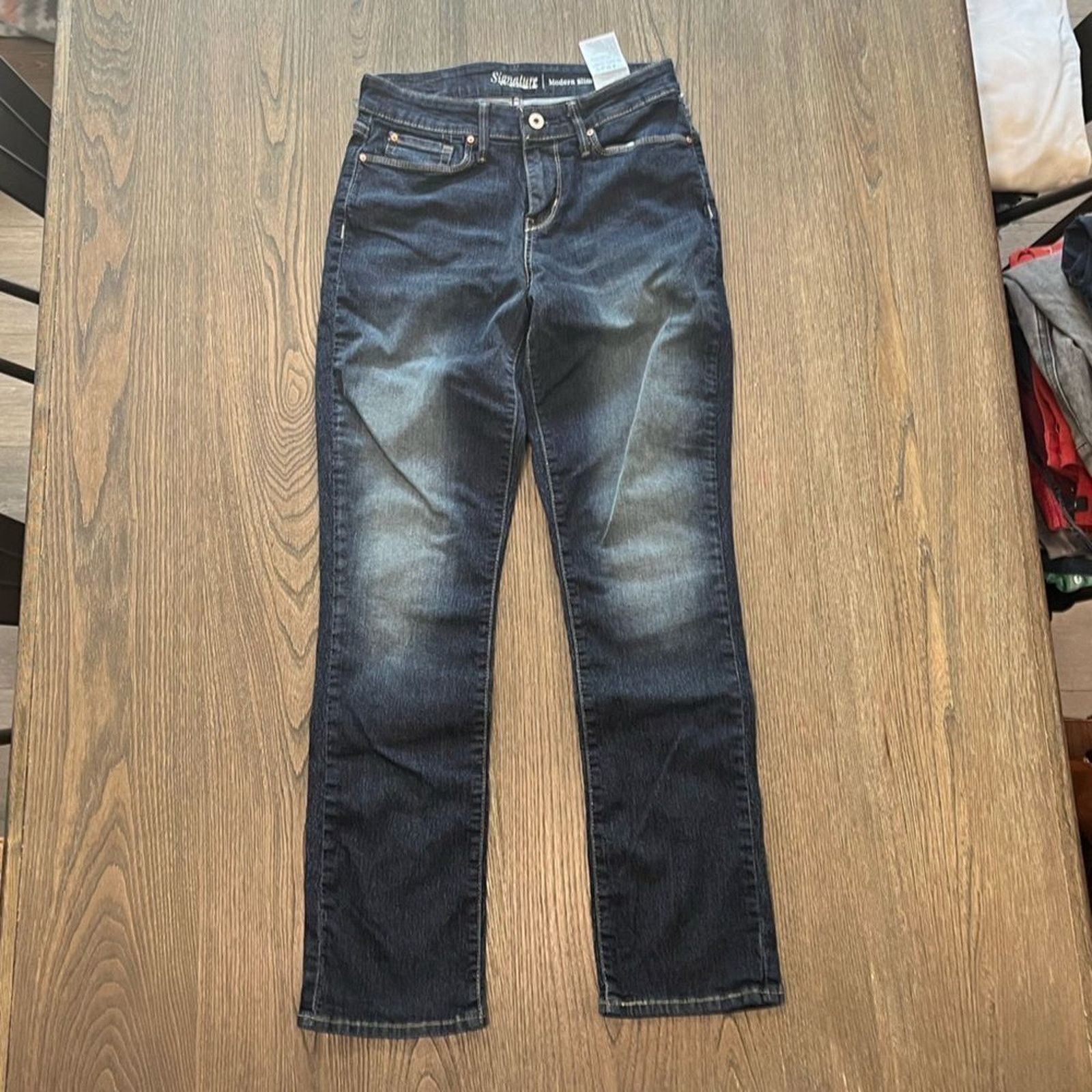 Vintage Levi’s Signature Modern Slim Dark Wash Faded Denim Jeans 27 Size 27" / US 4 / IT 40 - 1 Thumbnail