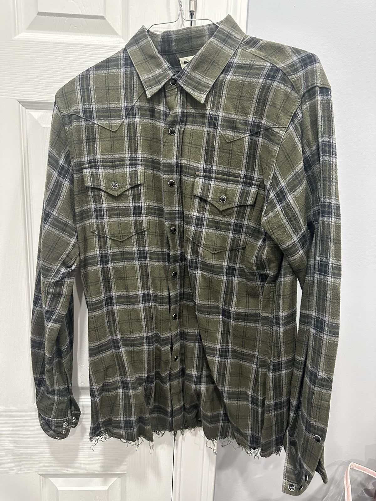 Saint Laurent Paris Saint Laurent military green distressed flannel Size US M / EU 48-50 / 2 - 1 Thumbnail