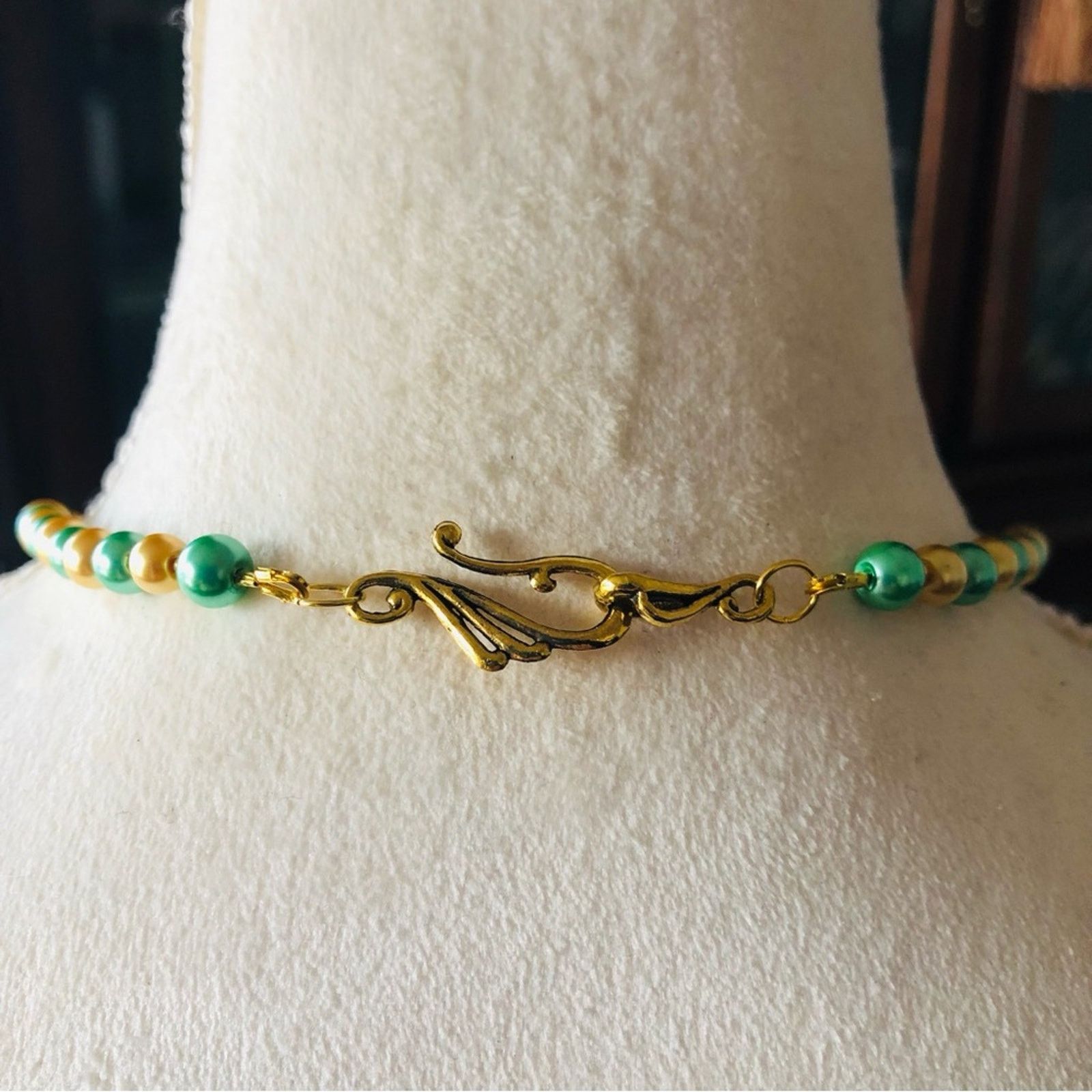Handmade Handcrafted repurpose teal green dome glass Pearl necklace Size ONE SIZE - 7 Thumbnail