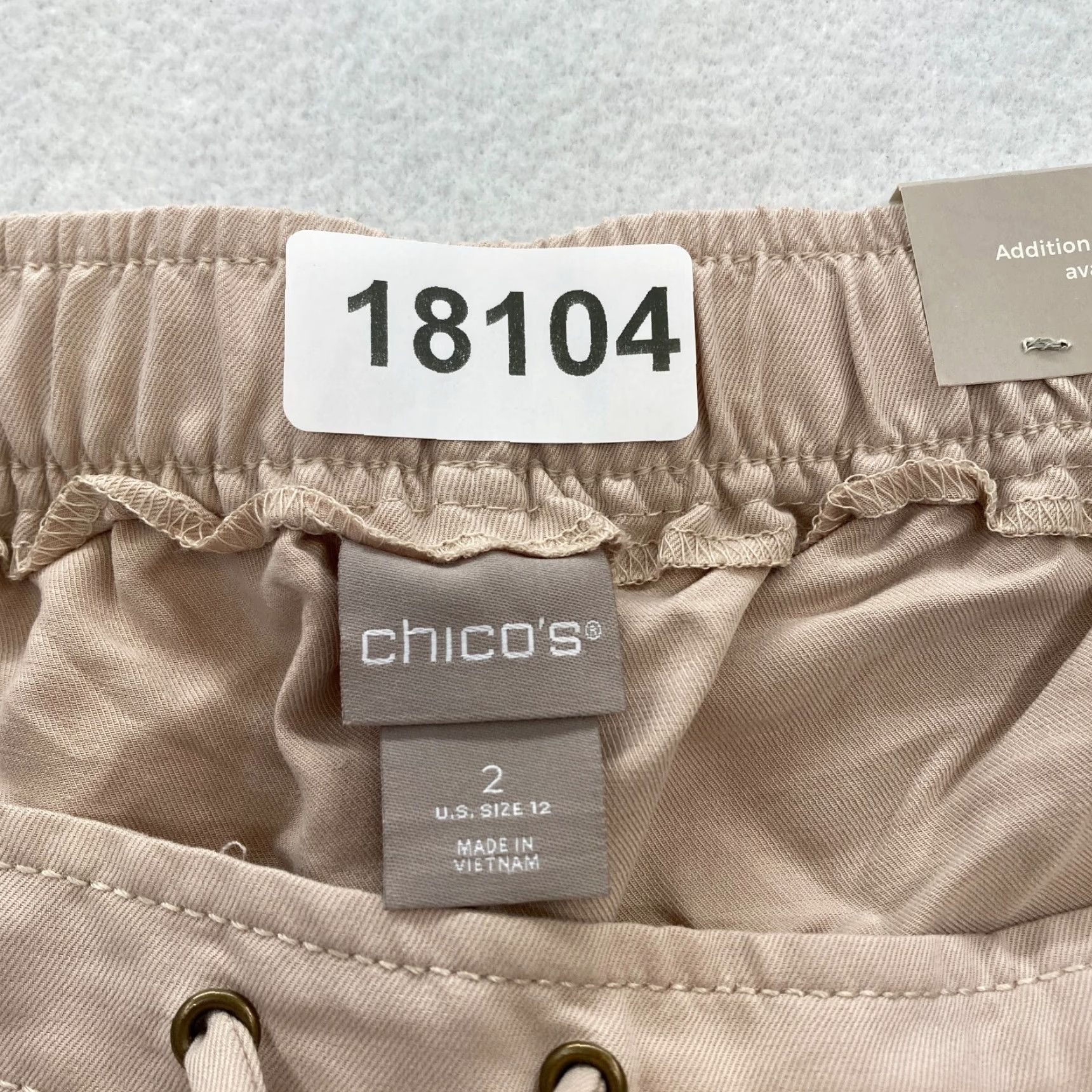 Vintage Chicos Pull On Pants Women's 2 Beige Stretch Fabric Drawstring Relaxed Ankle NWT Size 34" / US 12 / IT 48 - 4 Thumbnail