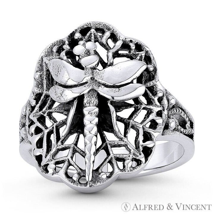 Other Dragonfly on Spiderweb Ring in Oxidized .925 Sterling Silver Size ONE SIZE - 1 Preview
