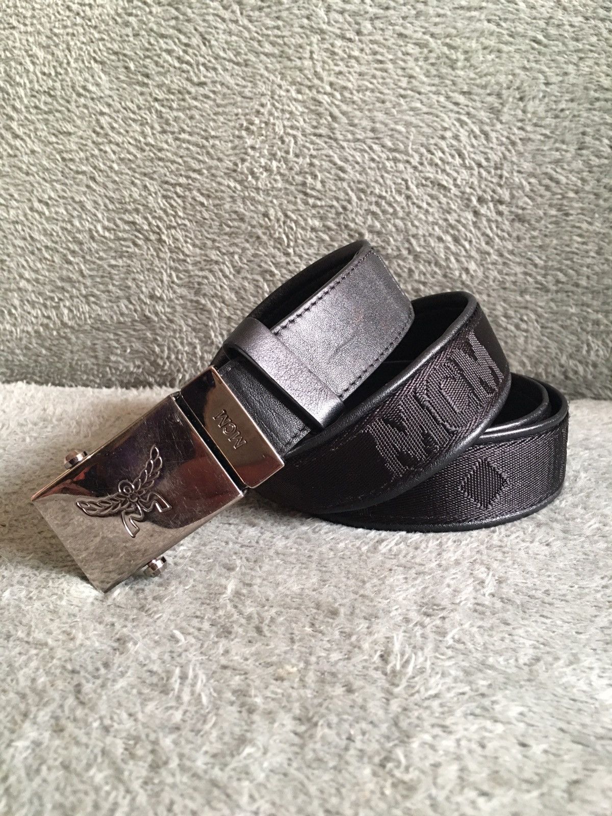 MCM MCM Black Monogram Logo Canvas Leather Buckle Belt Size ONE SIZE - 1 Thumbnail