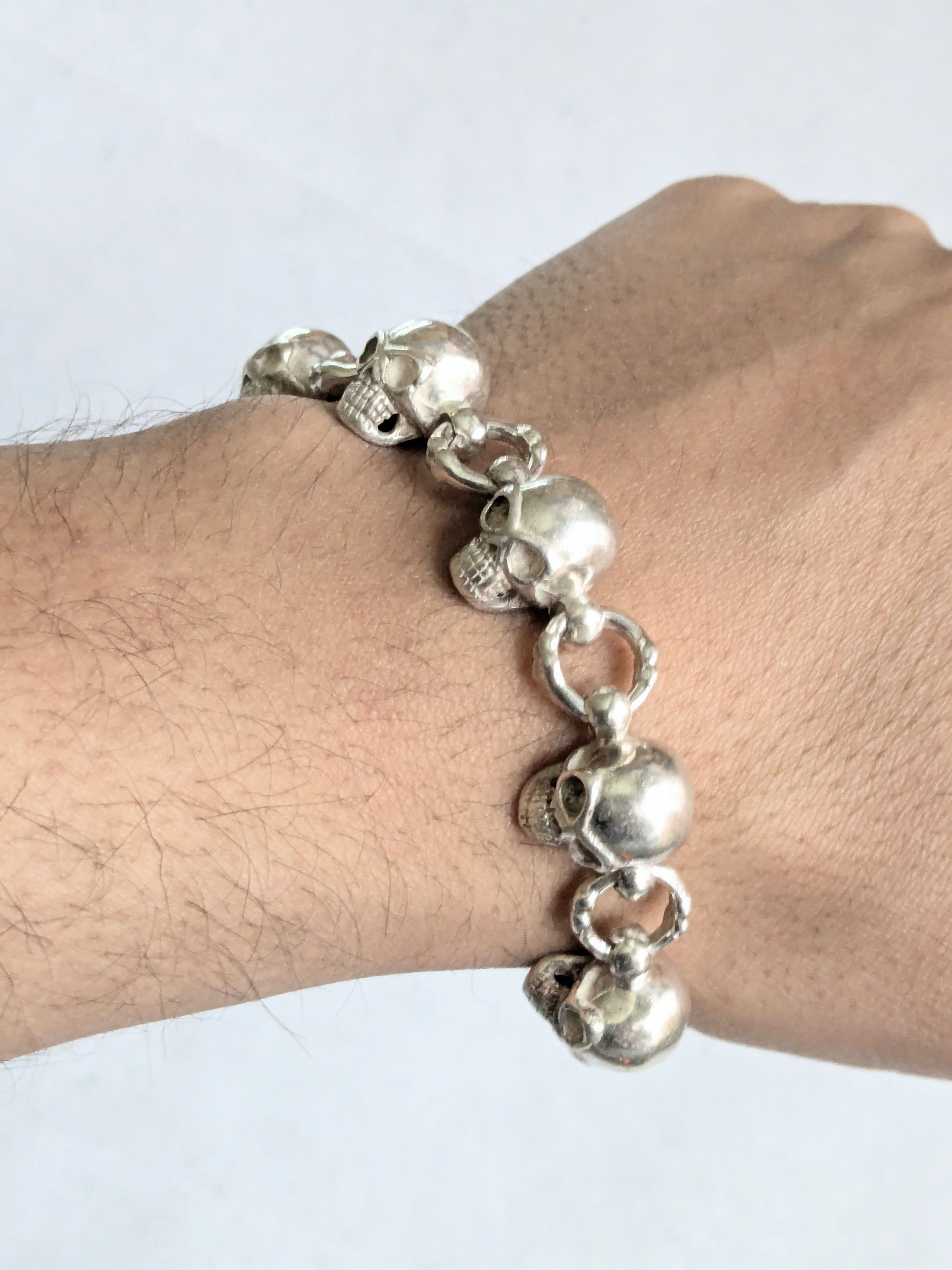 Jewelry Sterling Silver Skull Bracelet 8.5" Skelton Biker Punk Size ONE SIZE - 12 Thumbnail