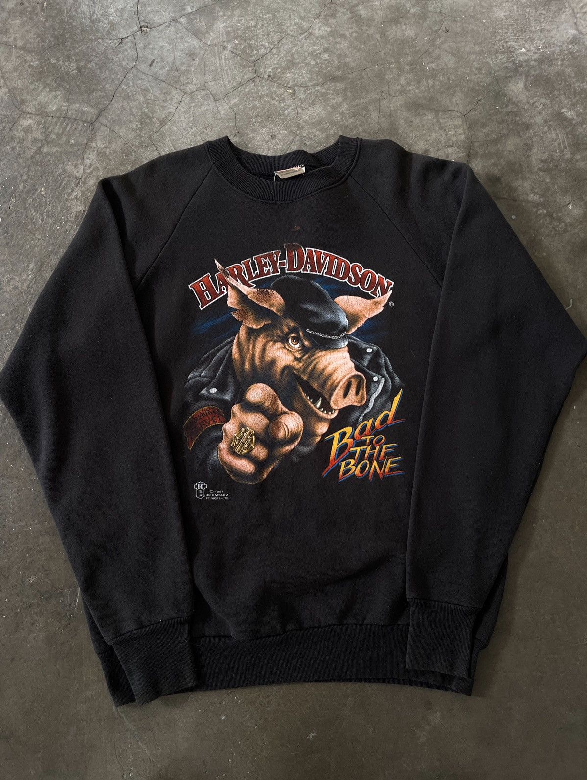 Harley Davidson Vintage 1987 3D Harley Davidson Bad to The Bone Sweatshirt Size US L / EU 52-54 / 3 - 1 Thumbnail
