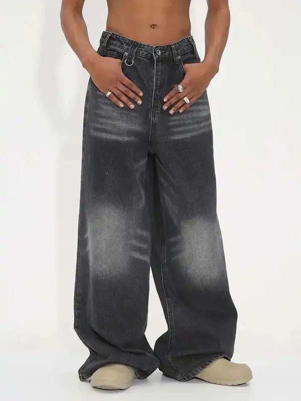 VIBE Y2K Washed Black Retro Straight Wide-leg Jean Size US 29 - 3 Thumbnail
