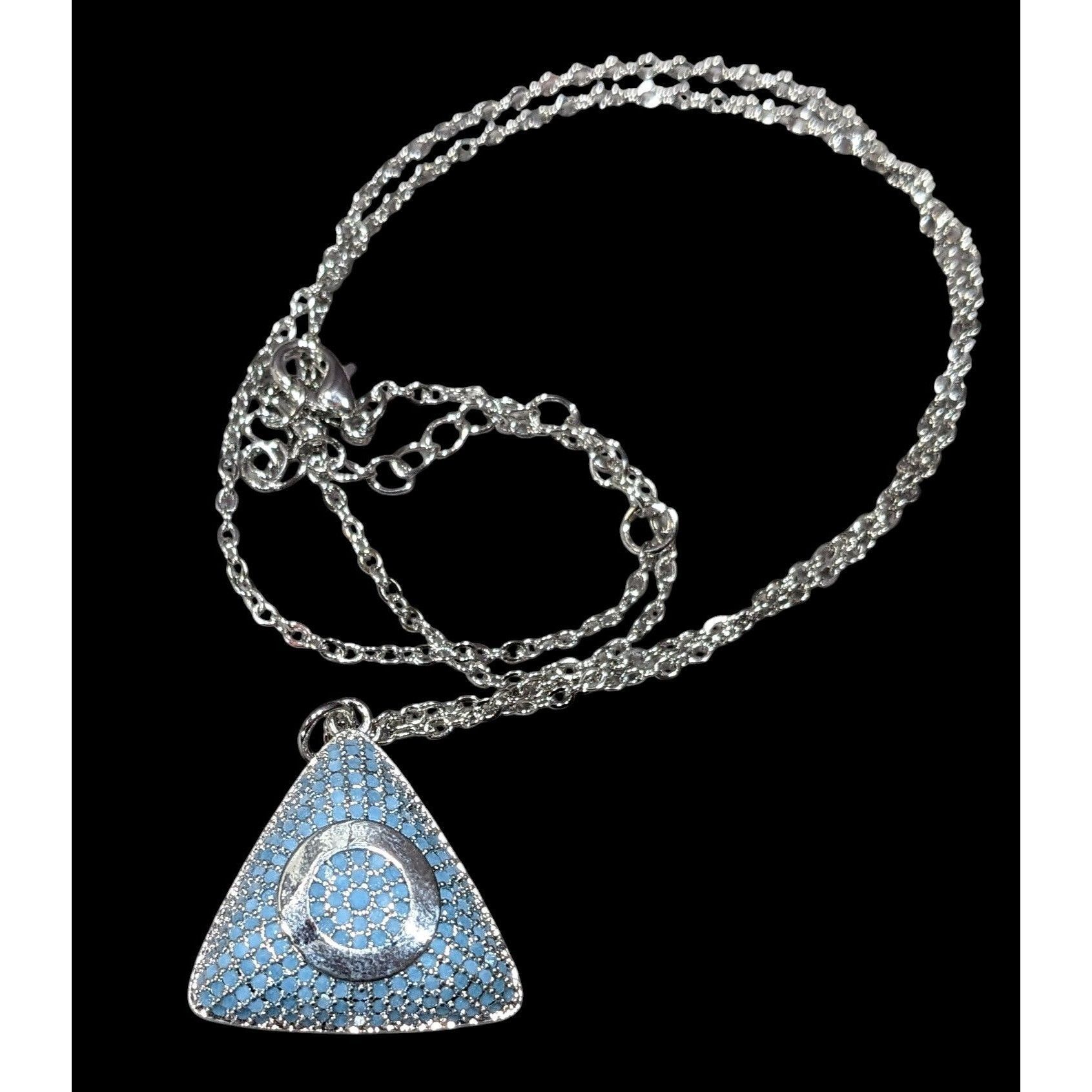 Other Blue And Silver Tone Pave Stone Triangle Pendant Necklace Size ONE SIZE - 1 Thumbnail