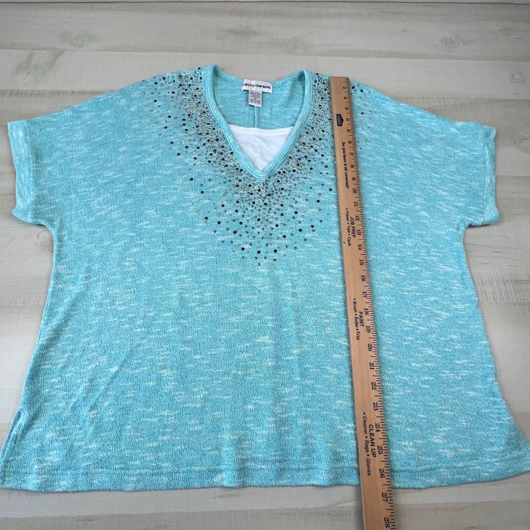 Vintage Womens Sweater Cathy Daniels 3X Extra Large Blue Rhinestones Pullover Size XXL / US 16-18 / IT 52-54 - 6 Thumbnail