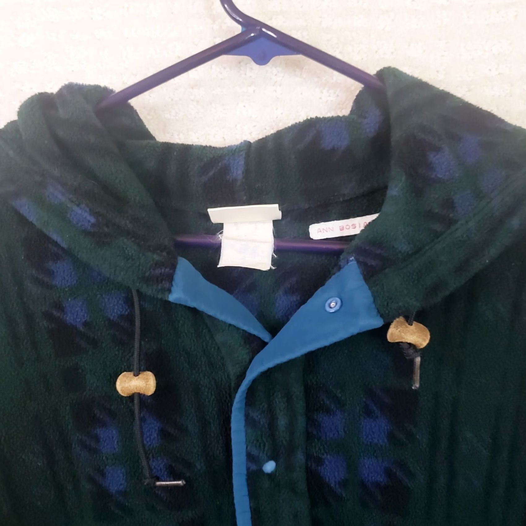 Vintage L.L. Bean Women's XL Blue Green Plaid Fleece Hoodie Half-Snap Pullover Logo Trail Fleece Half-Snap Puillow Hoodie Size XL / US 12-14 / IT 48-50 - 5 Thumbnail