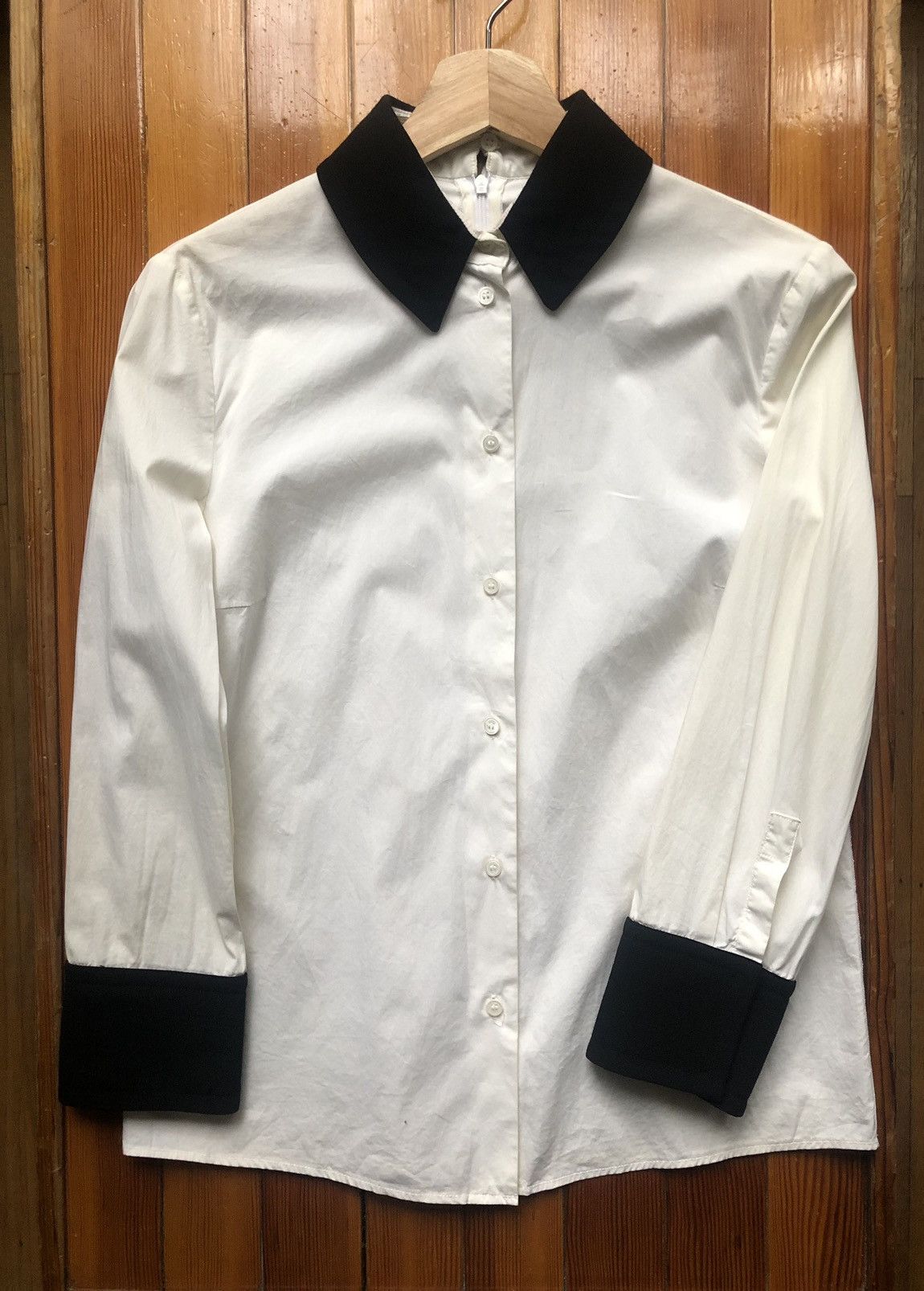 image of Jil Sander Navy Contrast Collar Blouse in Ivory White, Women's (Size XS)