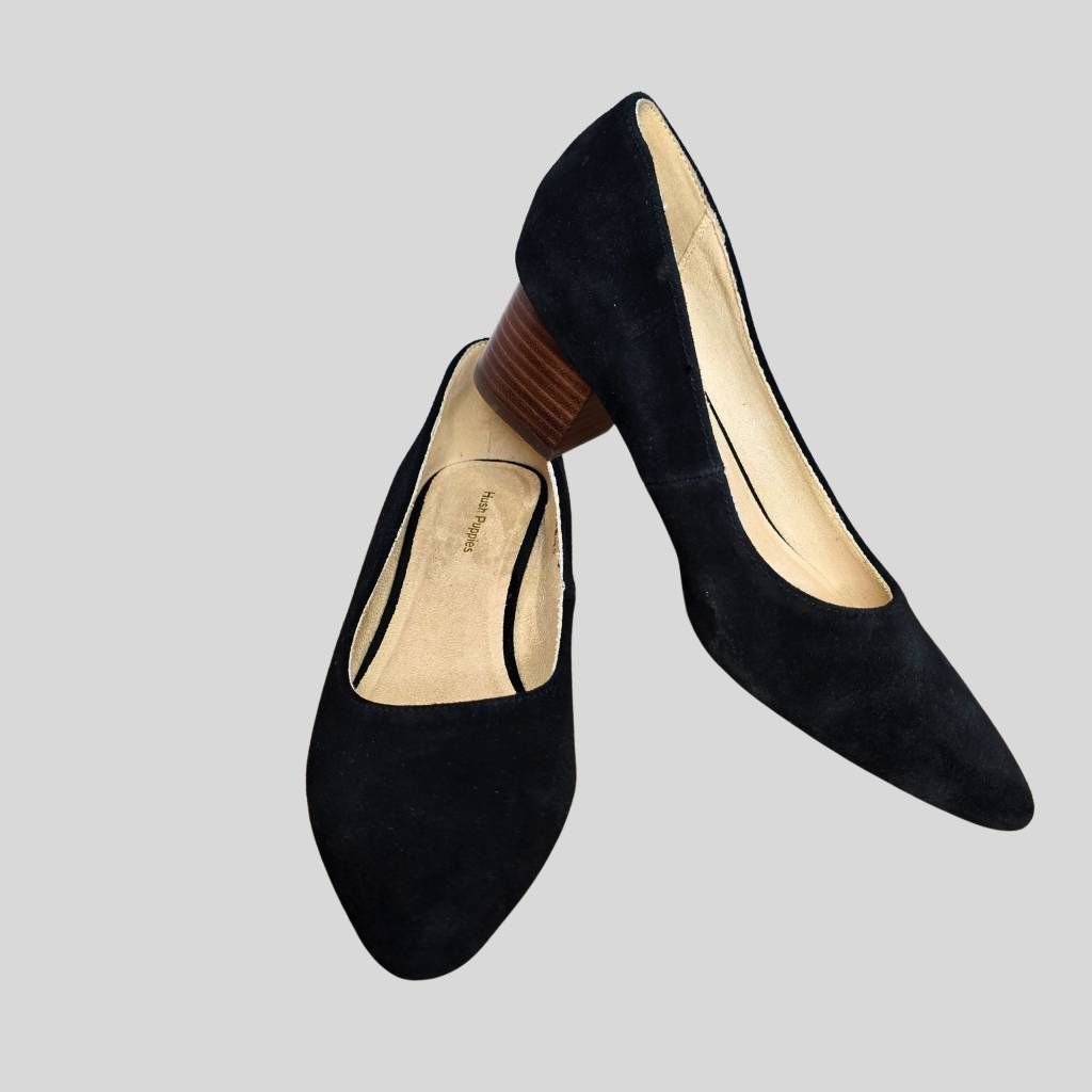 Hush Puppies Hush Puppies Sofie Pump Size 7 Black Nubuck Leather Block Heel Slip-On Shoes Size US 7 / IT 37 - 2 Thumbnail
