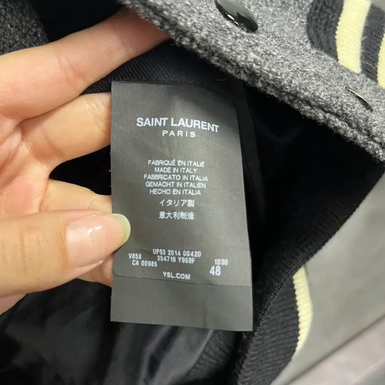 Saint Laurent Paris Saint Laurent Gray Wool Stripe Bomber Jacket- Size US L / EU 52-54 / 3 - 4 Thumbnail