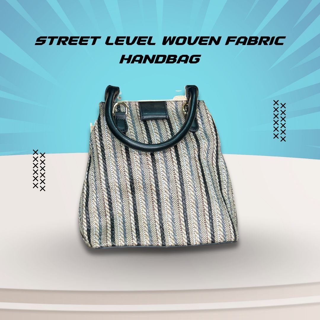 Other Street Level Striped Woven Fabric Handbag With Black & Wood Size ONE SIZE - 1 Thumbnail