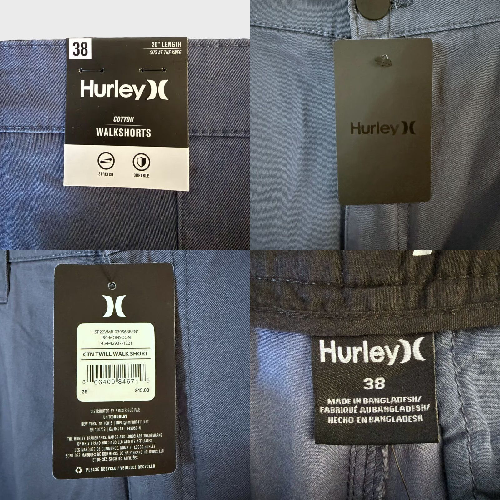 Hurley Hurley Hybrid Walk Short Blue Men's 38 Chino Beach Golf Stretch 97% Cotton 3% Elastane NEWPlus Pockets Casual Summer Size US 38 / EU 54 - 8 Thumbnail