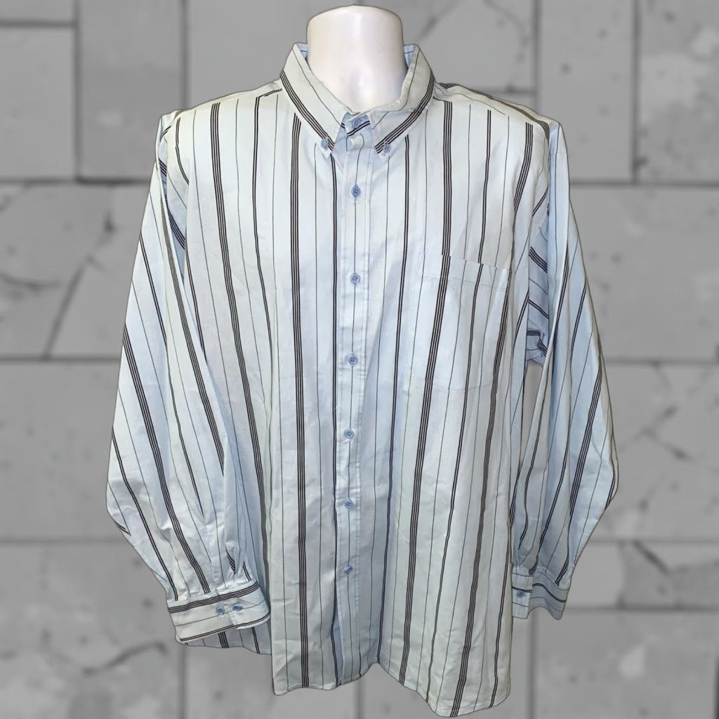 Jordache VINTAGE Jordache Shirt 3X Mens Blue Striped USA Button-Up Long Sleeve, Collared, Cotton, Regular Fit, Casual, USA, Blue Size US XXL / EU 58 / 5 - 1 Thumbnail