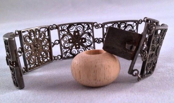 Designer Art Deco Chinese Sterling Silver Square Filigree Bracelet Size ONE SIZE - 3 Thumbnail