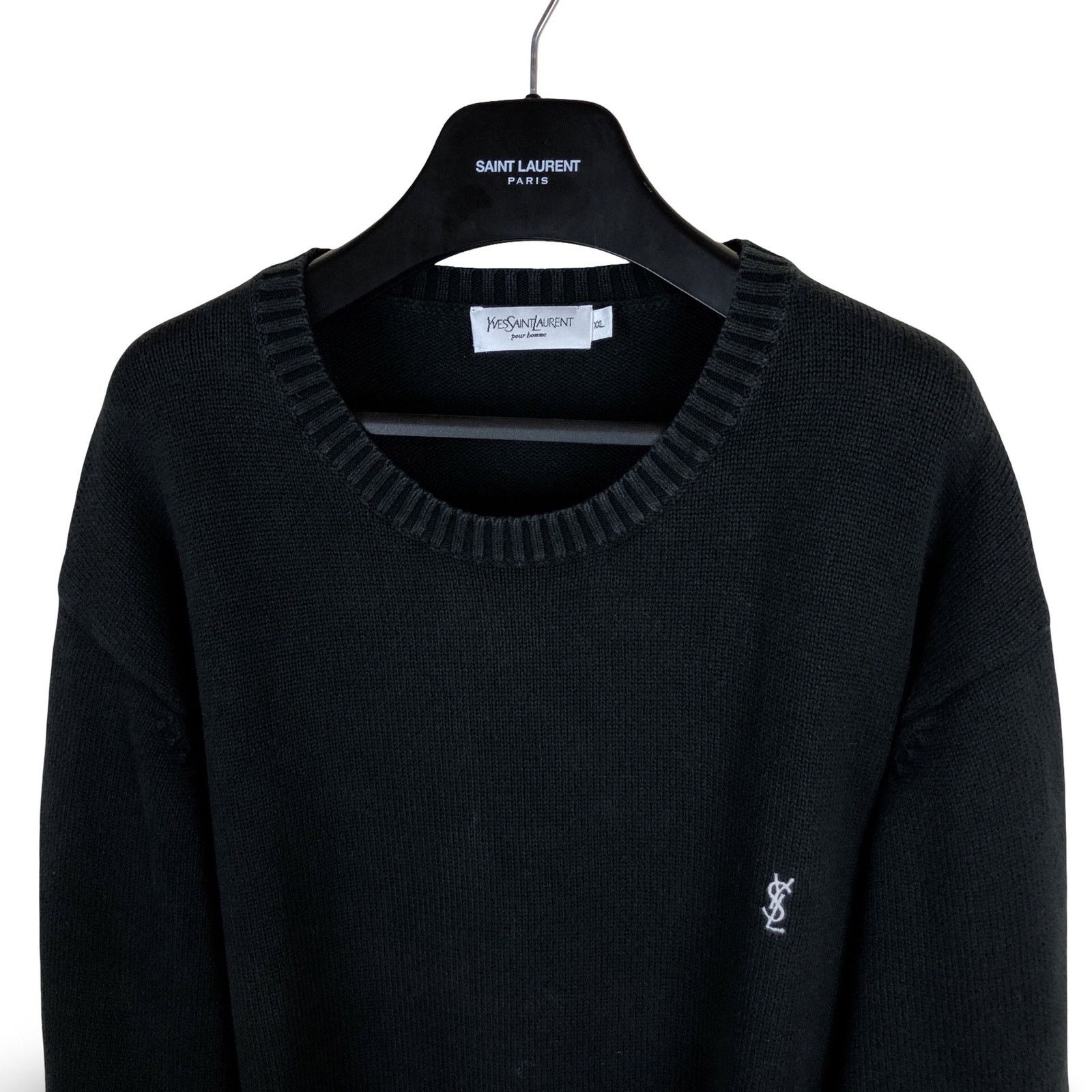 YSL Logo Yves Saint Laurent Sweater Knit Black 2000