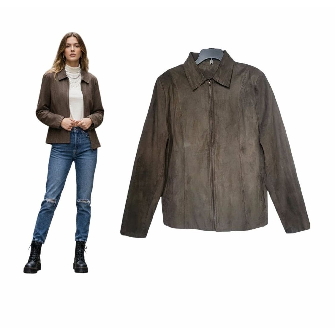 Other ⭐Women Suede Vintage Jacket Sz 40 L Retro Gypsy Piel Leather Size L / US 10 / IT 46 - 1 Thumbnail